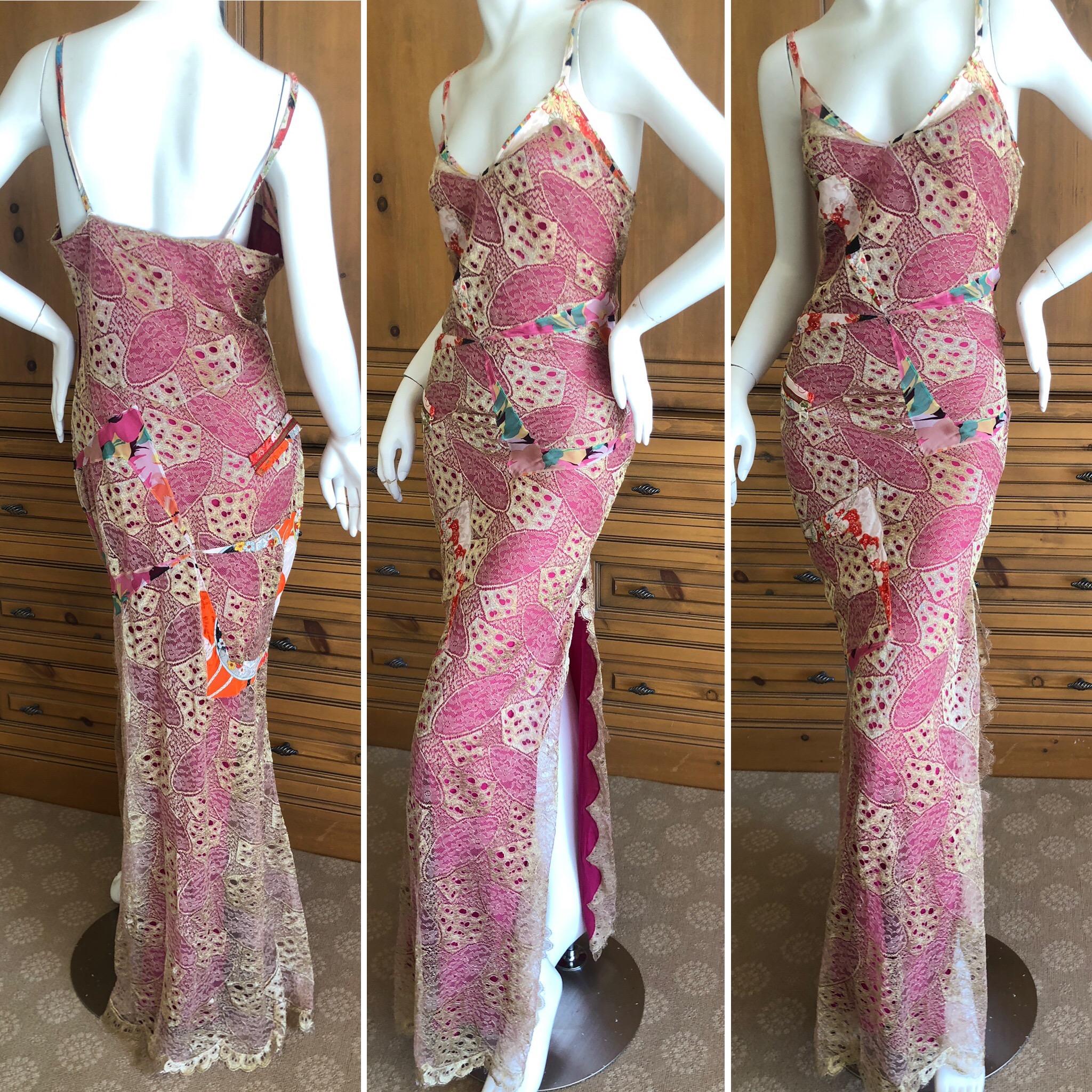 Christian Dior by John Galliano Gold Lace Overlay Evening Dress Scalloped Edges
So pretty ,there is a high slit, edged in gold lace scallops.
Please use the zoom feature to see the details, it is amazing.
Size 42
 Bust 40