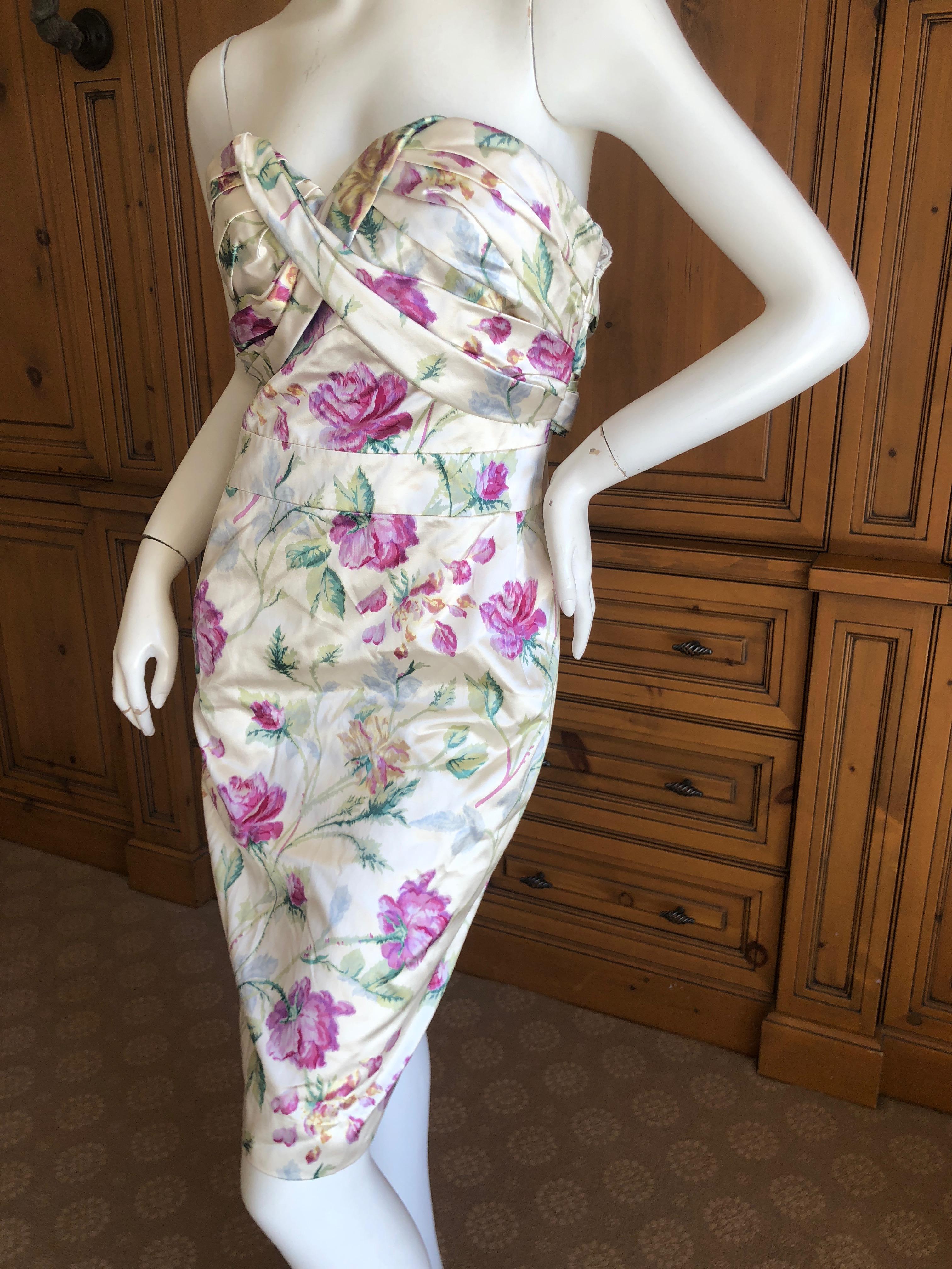 Christian Dior by John Galliano Strapless Silk Floral Cocktail Dress.
This is so pretty.
Size 38
 Bust 36