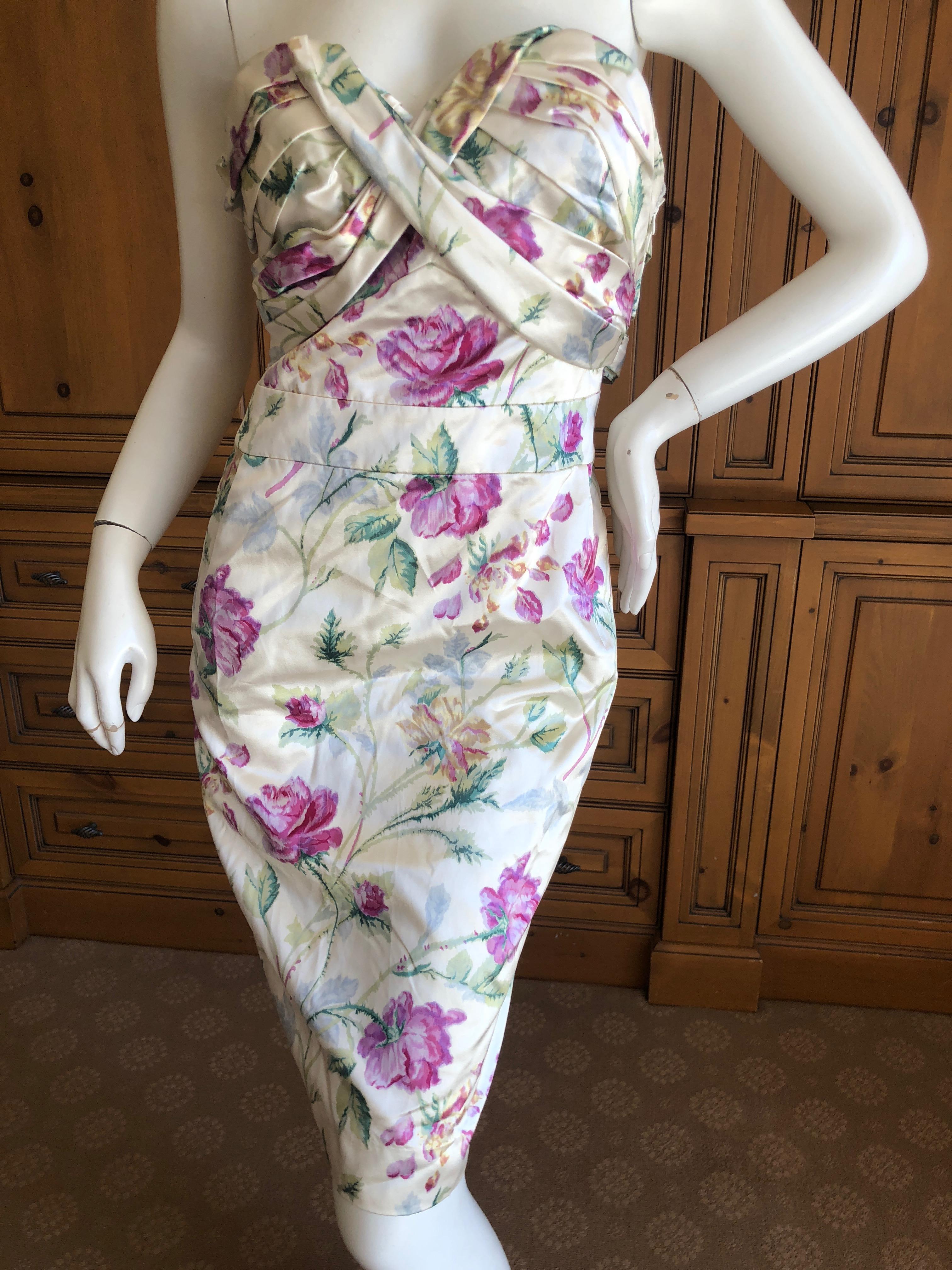 Gray Christian Dior by John Galliano Strapless Corseted Silk Floral Cocktail Dress  For Sale