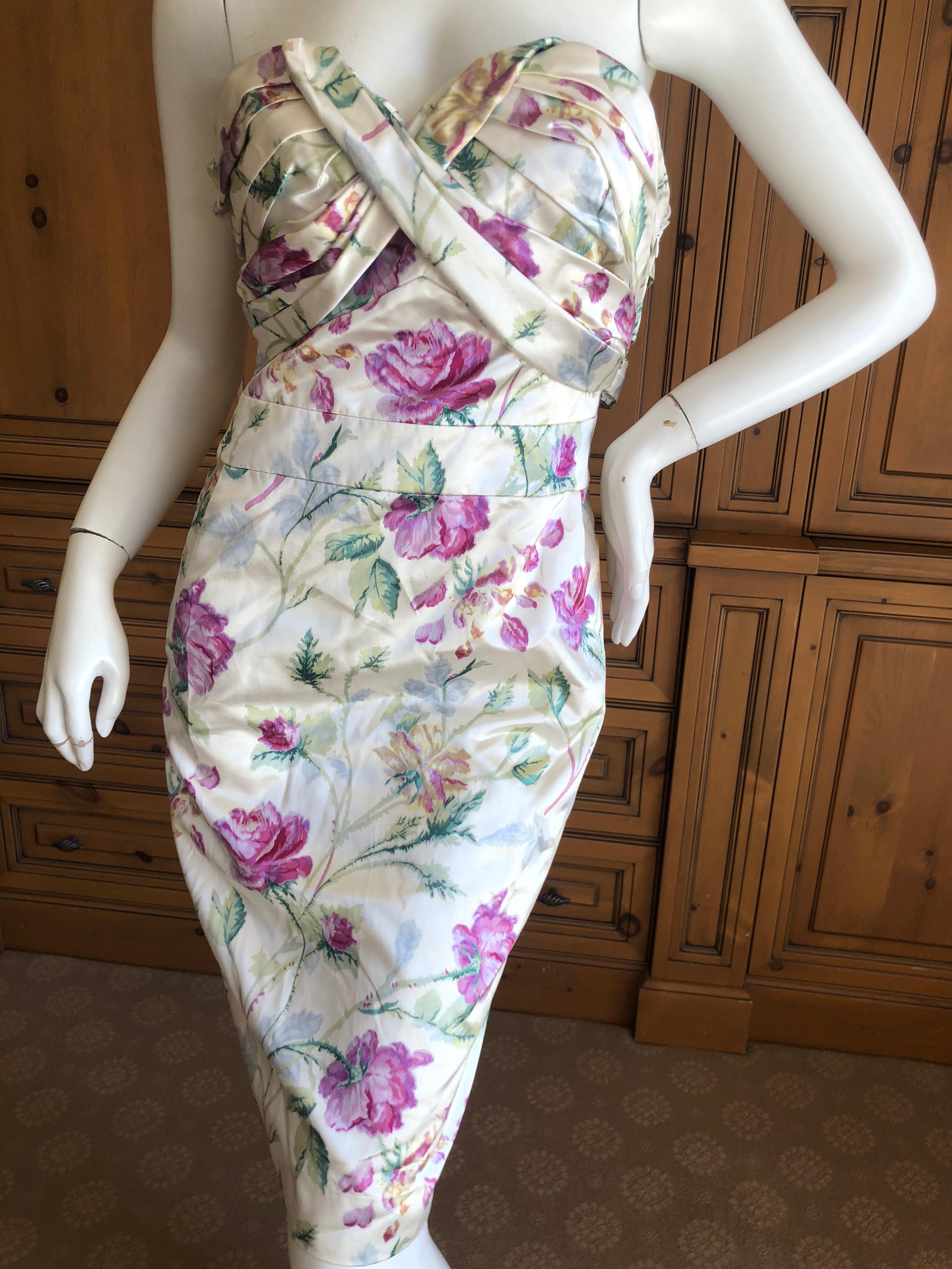 Christian Dior by John Galliano Strapless Corseted Silk Floral Cocktail Dress  In Excellent Condition For Sale In Cloverdale, CA