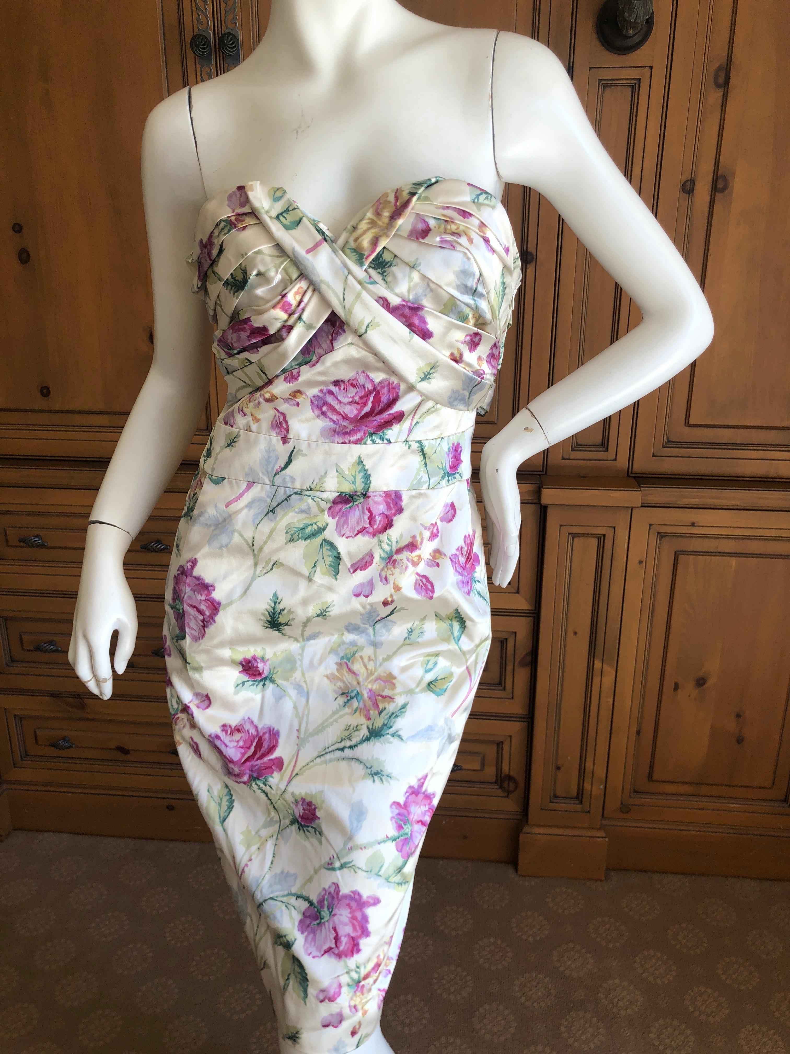 Women's Christian Dior by John Galliano Strapless Corseted Silk Floral Cocktail Dress  For Sale