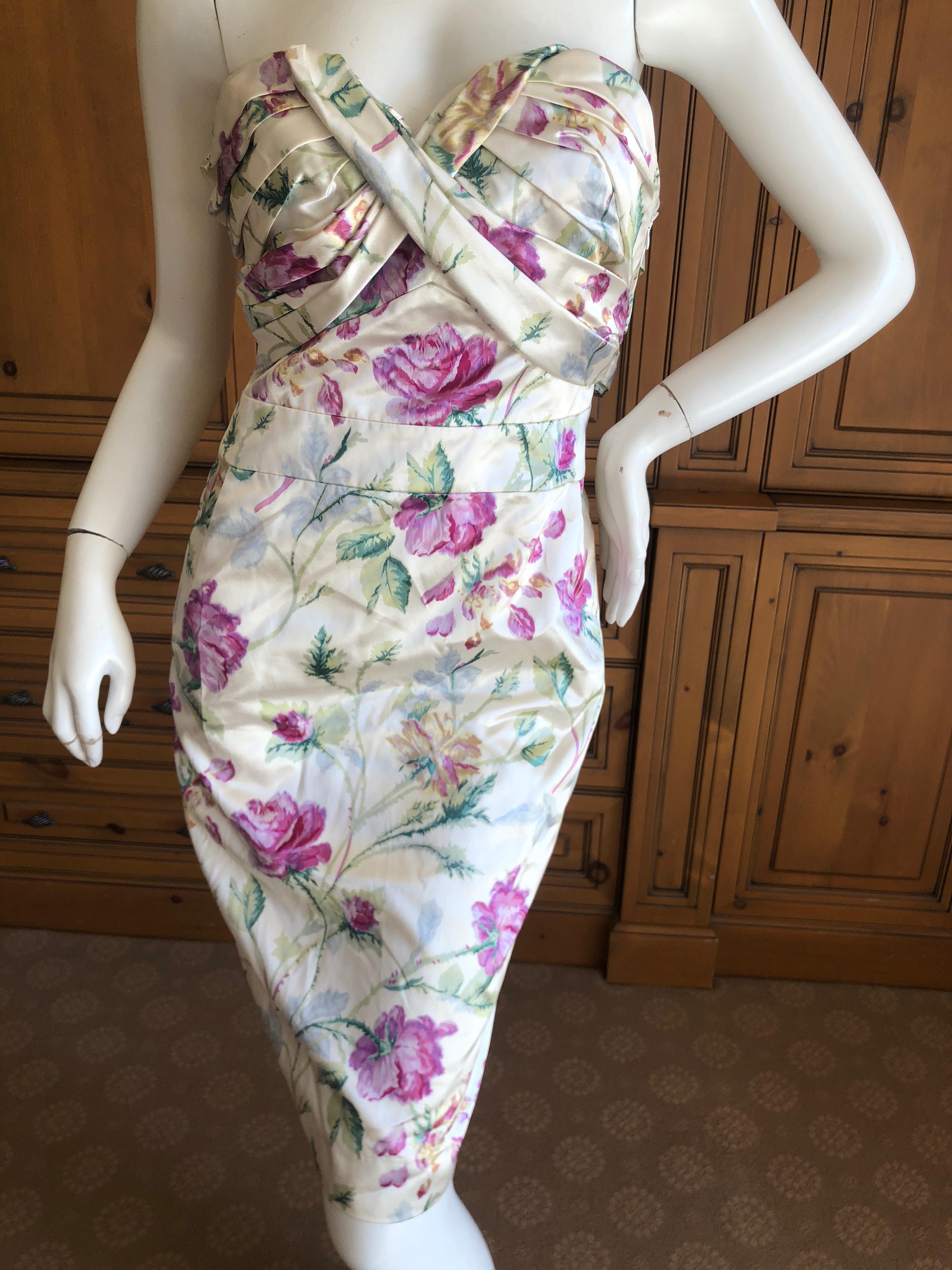 Christian Dior by John Galliano Strapless Corseted Silk Floral Cocktail Dress  For Sale 1