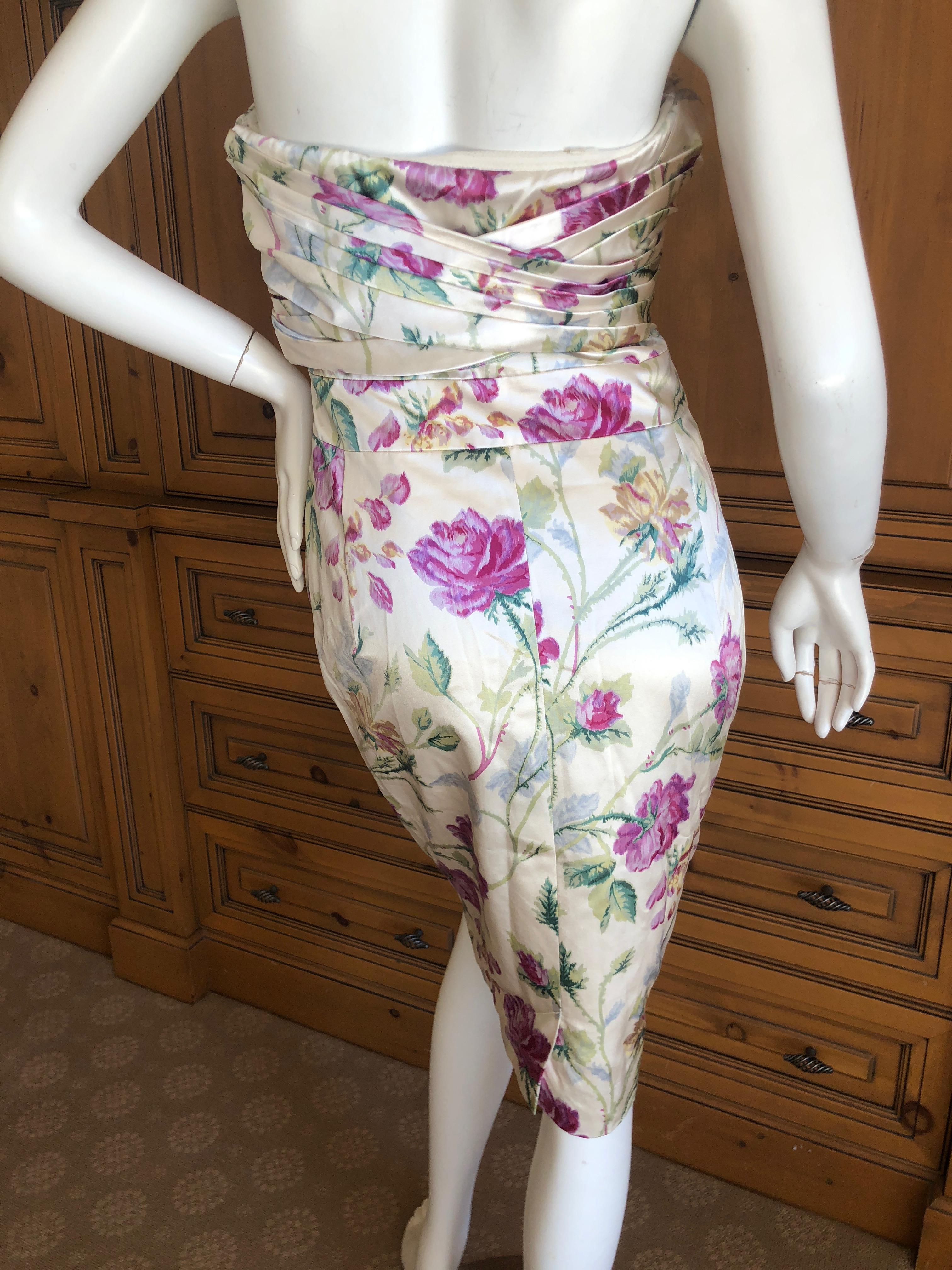 Christian Dior by John Galliano Strapless Corseted Silk Floral Cocktail Dress  For Sale 2