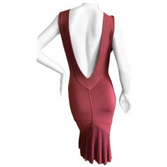 Azzedine Alaia Vintage 1991 Museum Exhibited Low Cut Red Dress w Fishtail Back