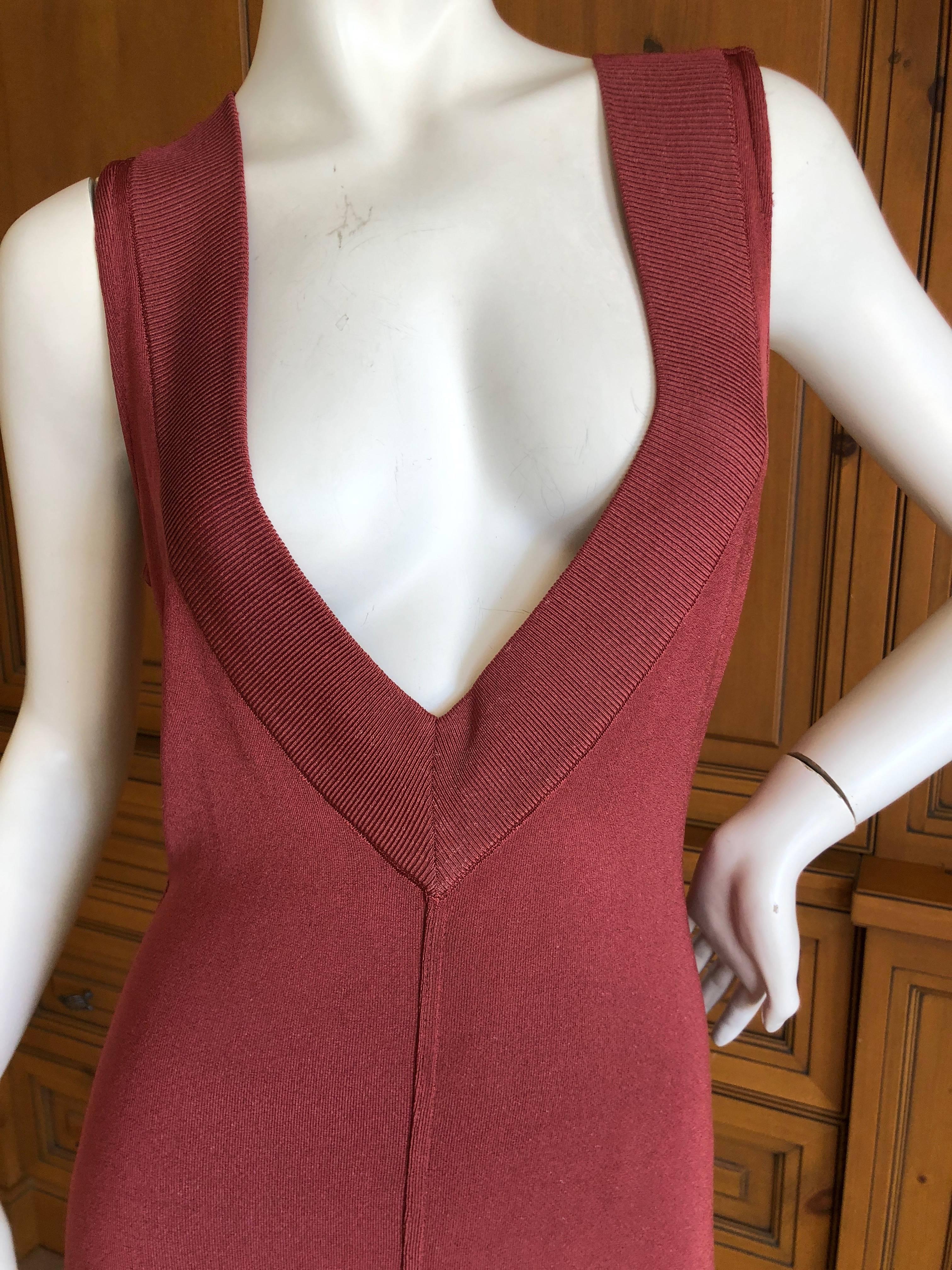 Brown Azzedine Alaia Vintage 1991 Museum Exhibited Low Cut Red Dress w Fishtail Back