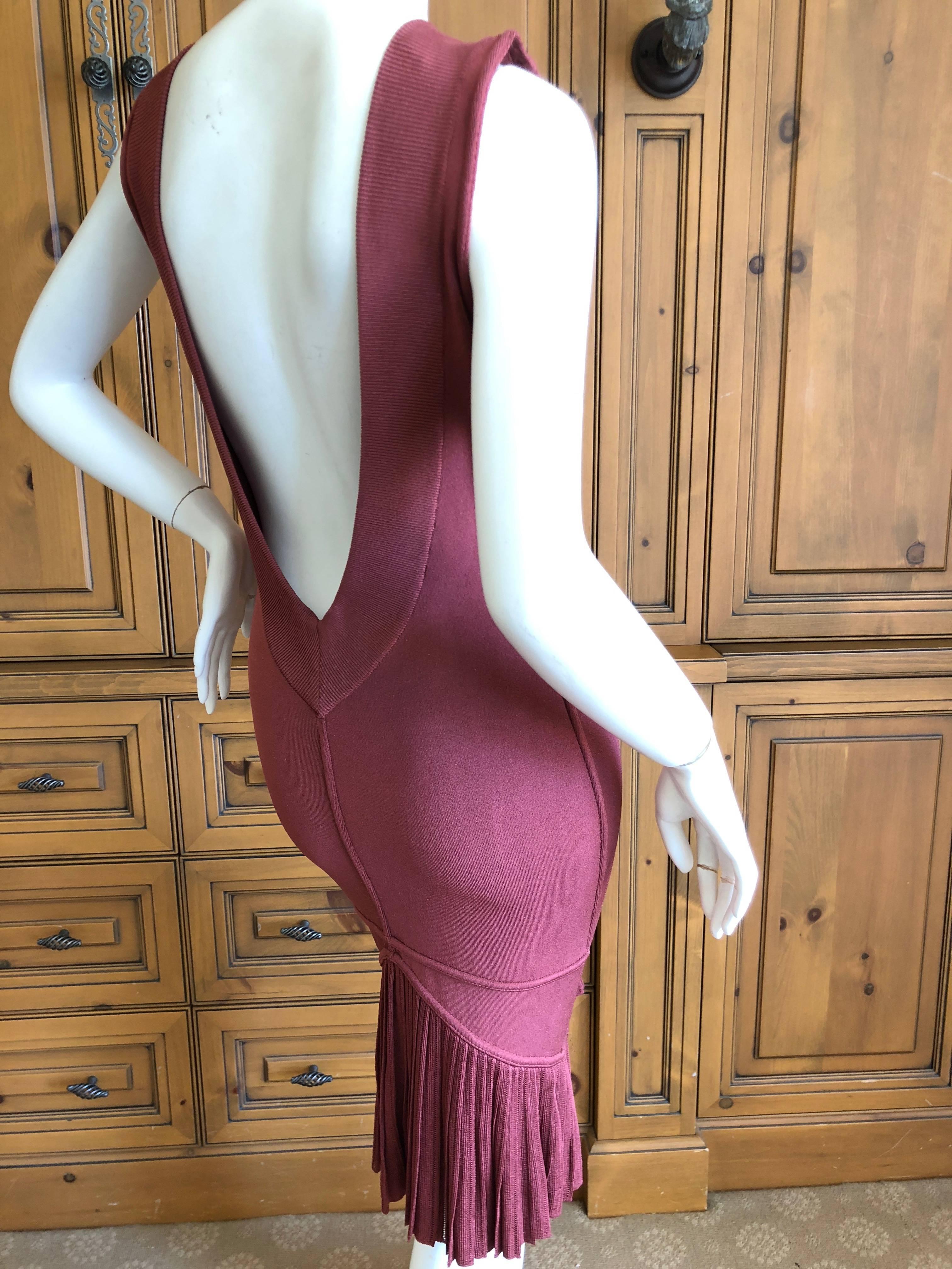 Azzedine Alaia Vintage 1991 Museum Exhibited Low Cut Red Dress w Fishtail Back 1