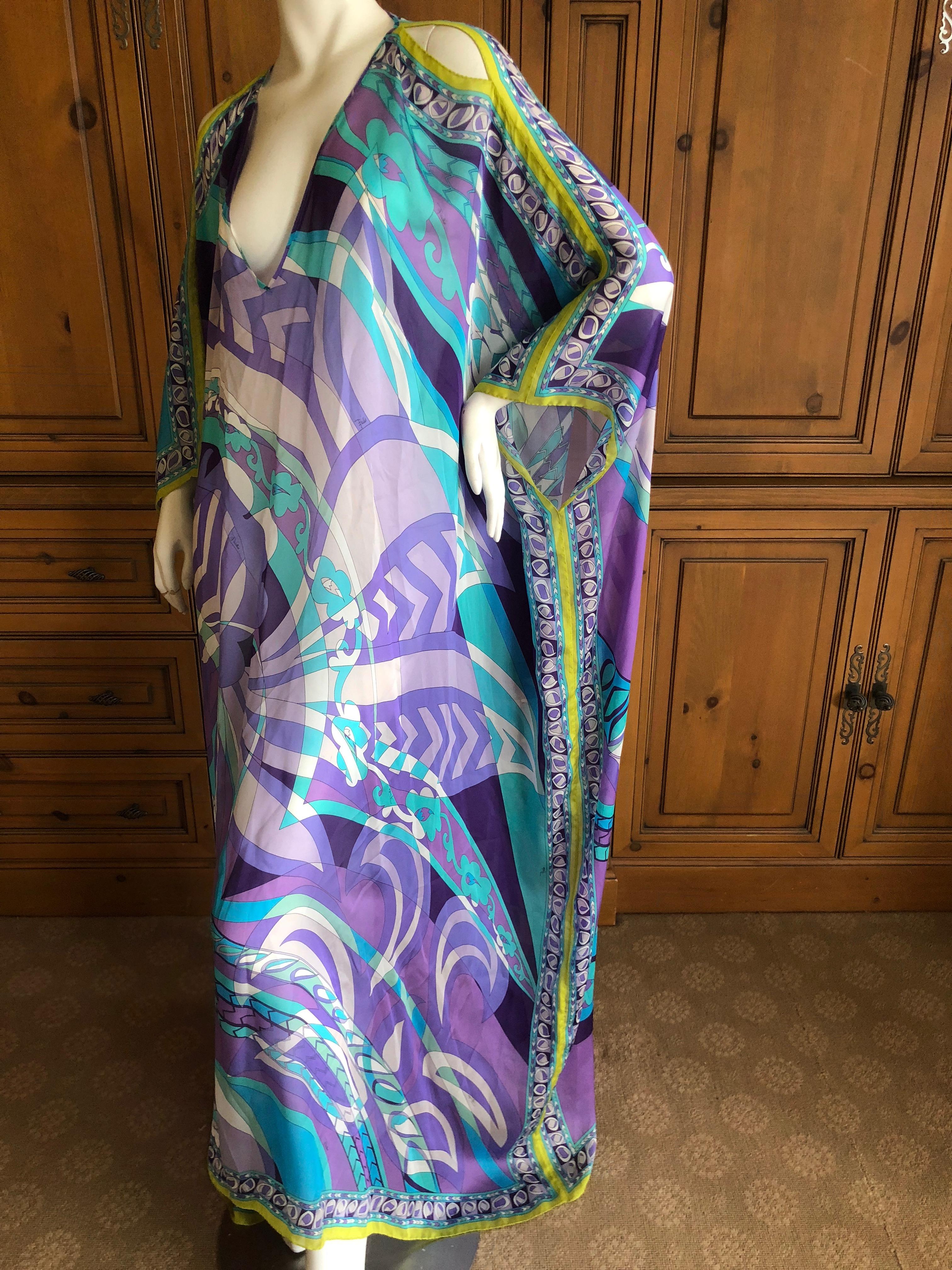 Emilio Pucci Semi Sheer Long Silk Cold Shoulder Caftan In New Condition For Sale In Cloverdale, CA