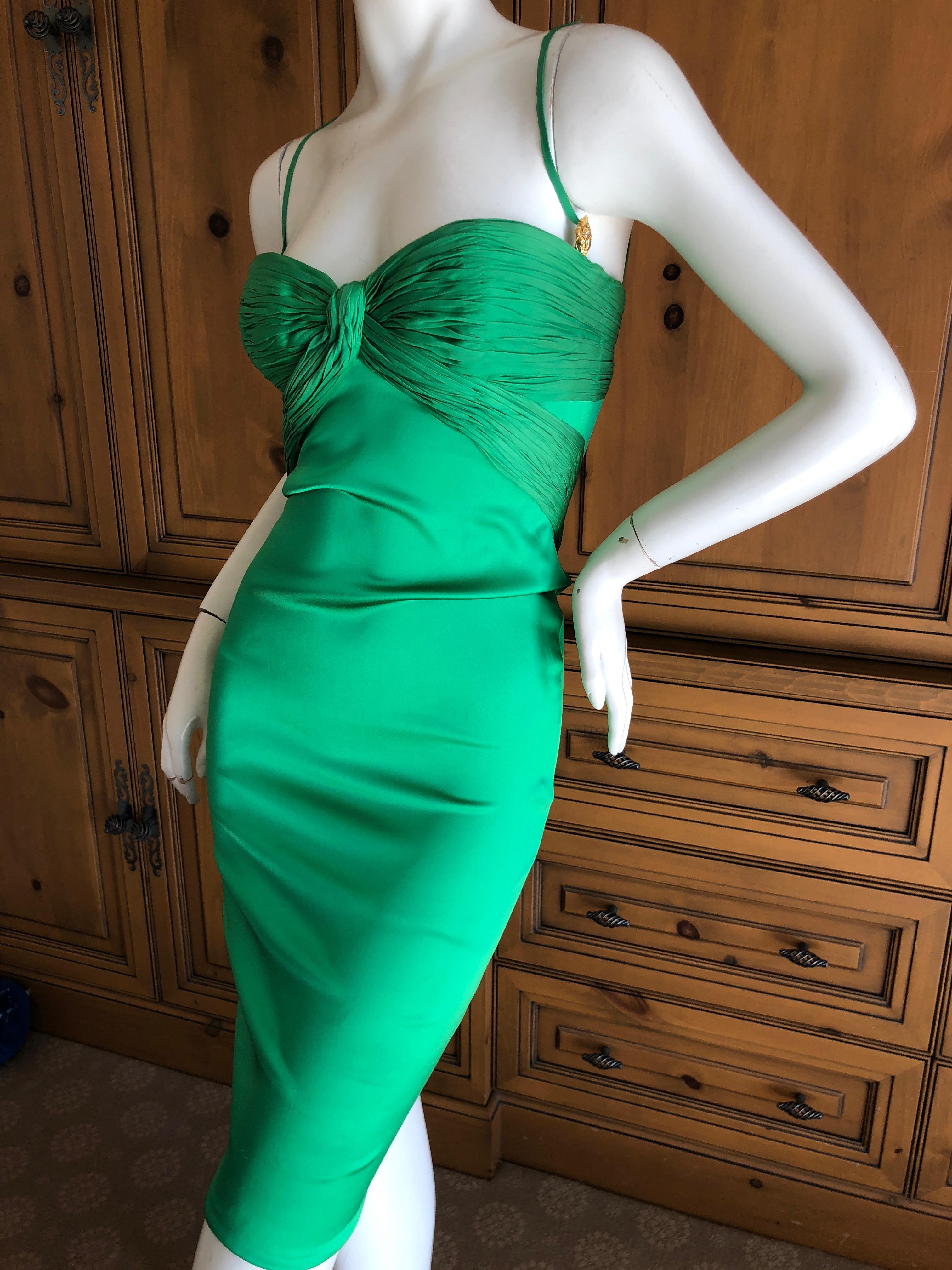 Roberto Cavalli Emerald Silk Micro Pleated Cocktail Dress New Tags In New Condition For Sale In Cloverdale, CA