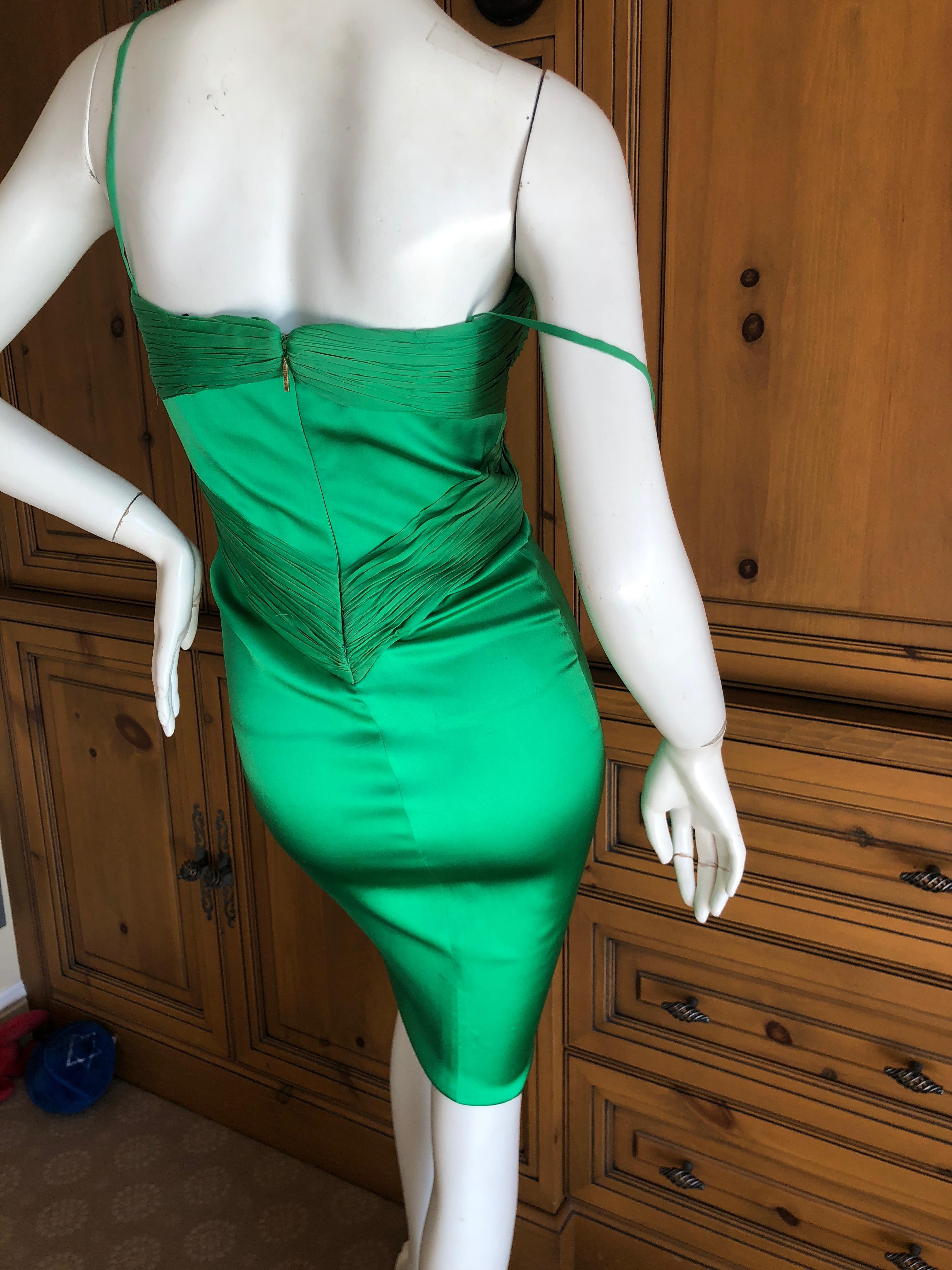 Roberto Cavalli Emerald Silk Micro Pleated Cocktail Dress New Tags For Sale 2