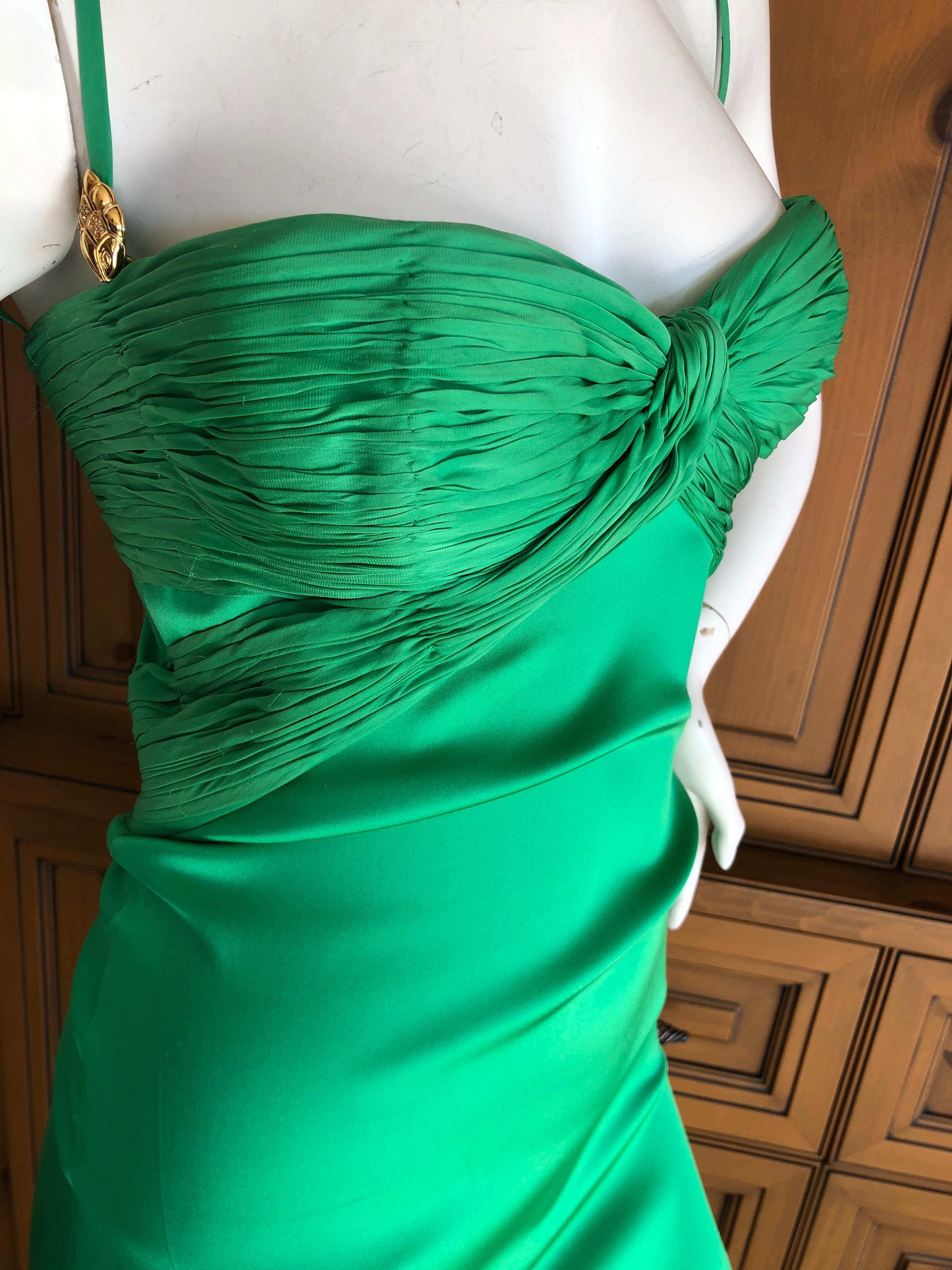 Roberto Cavalli Emerald Silk Micro Pleated Cocktail Dress New Tags For Sale 1