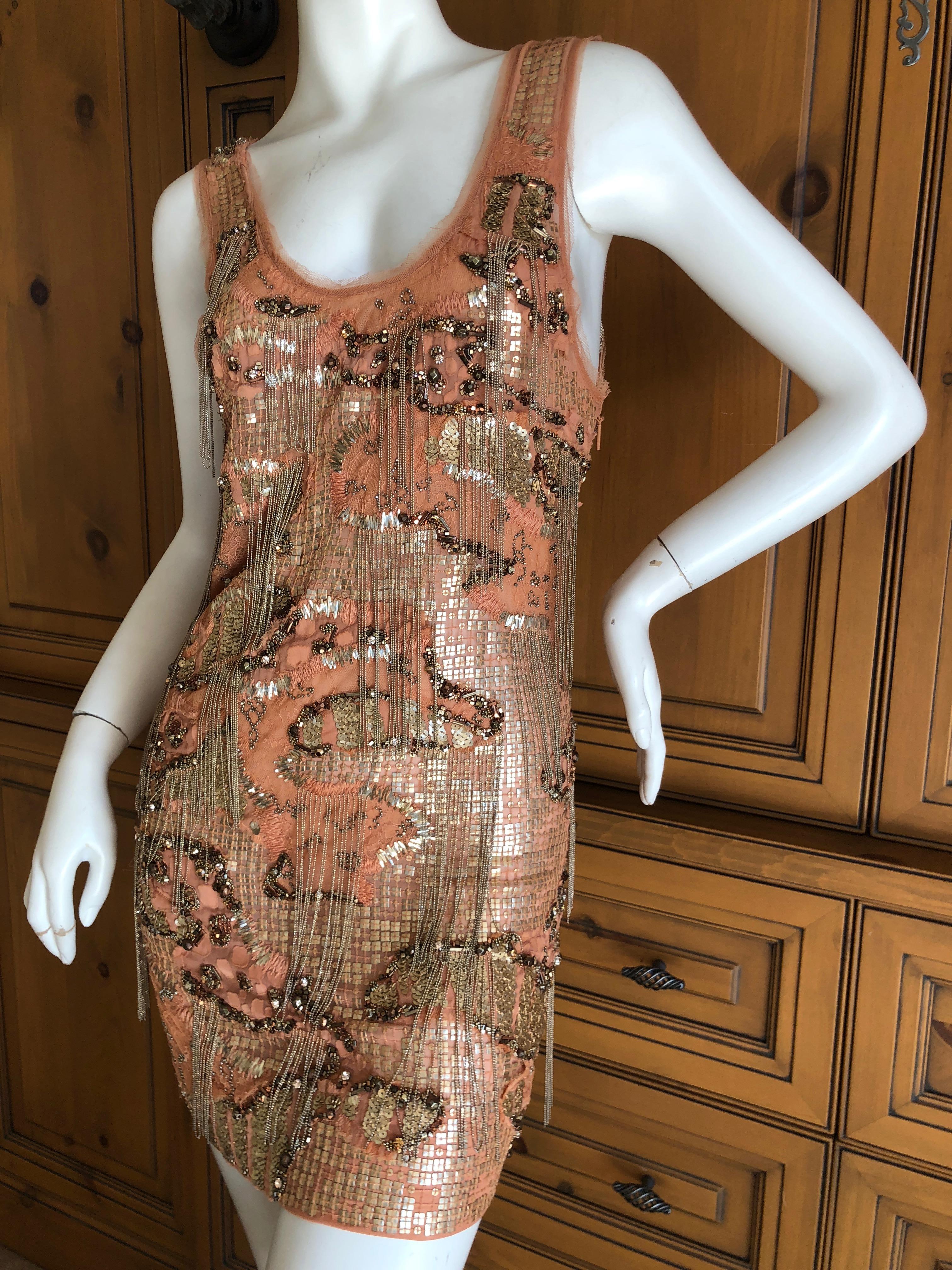 Brown Roberto Cavalli Heavily Embellished Flapper Style Mini Dress For Sale