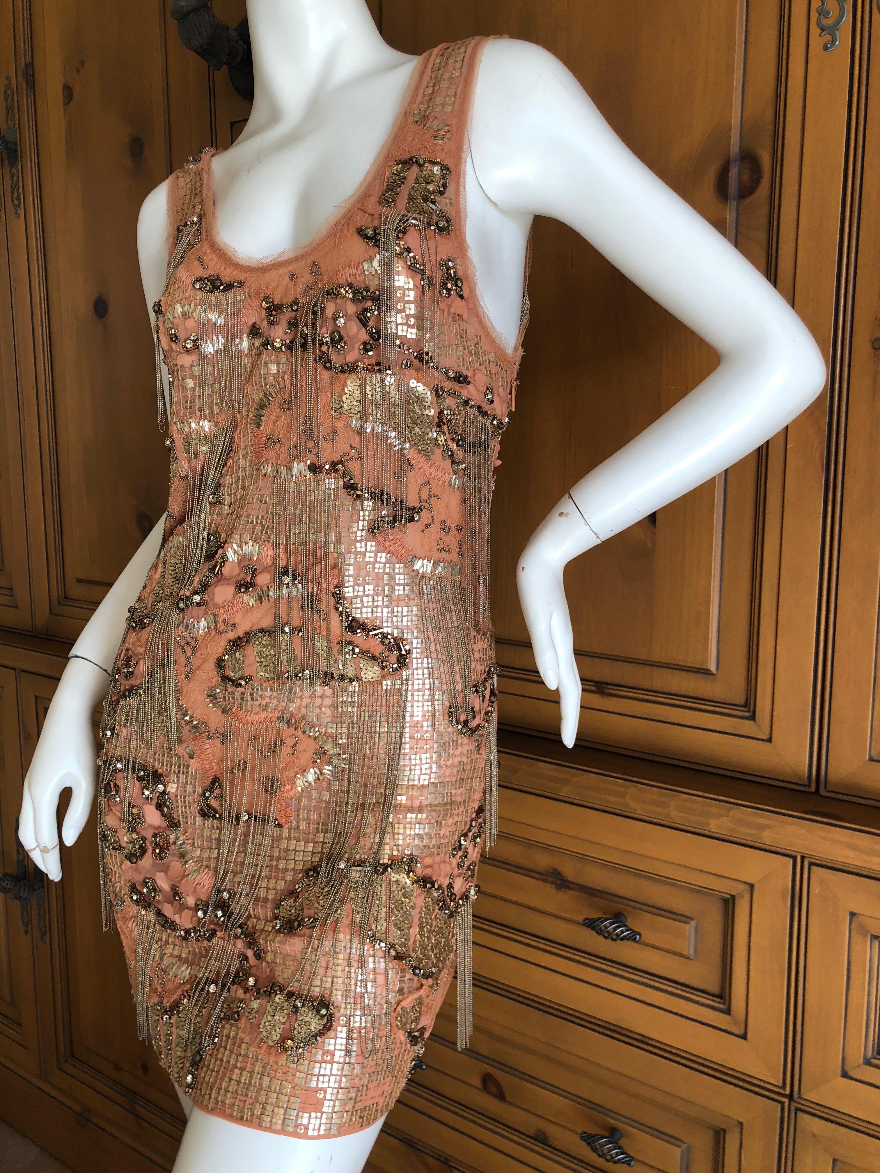Roberto Cavalli Heavily Embellished Flapper Style Mini Dress In Excellent Condition For Sale In Cloverdale, CA