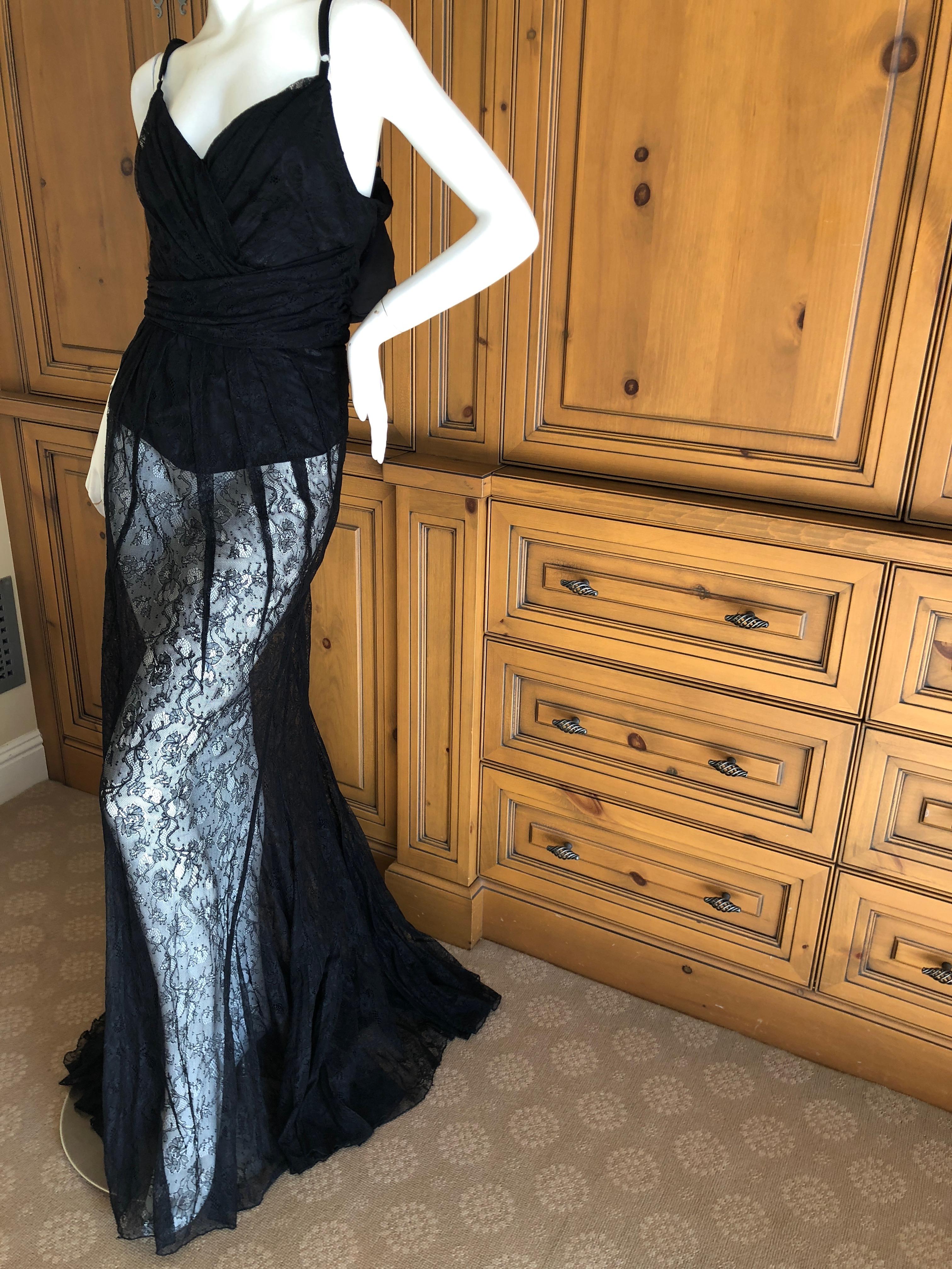 D&G Dolce & Gabbana Sheer Black Lace Vintage Evening Dress with Train For Sale 1