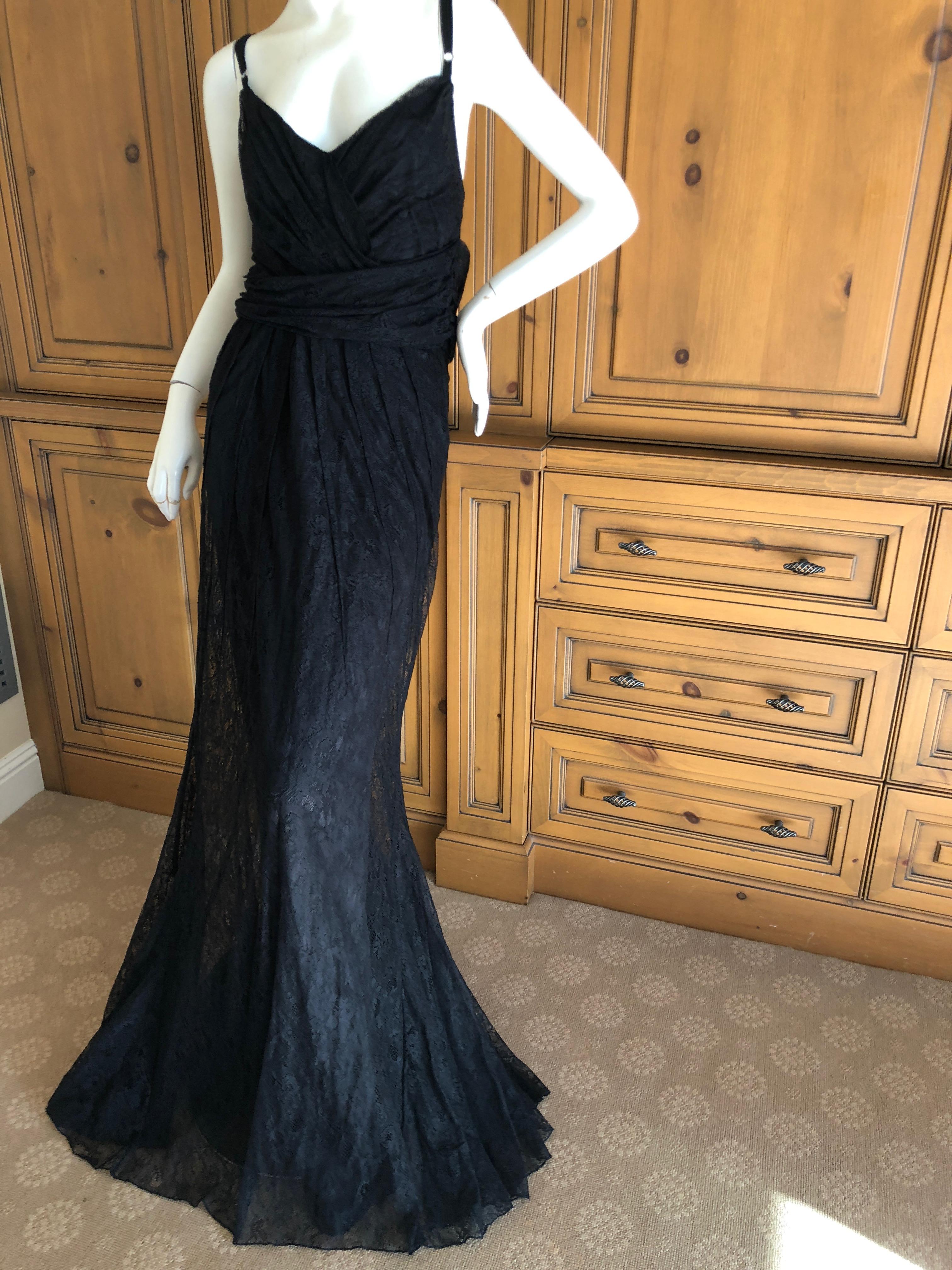 D&G Dolce & Gabbana Sheer Black Lace Vintage Evening Dress with Train For Sale 3