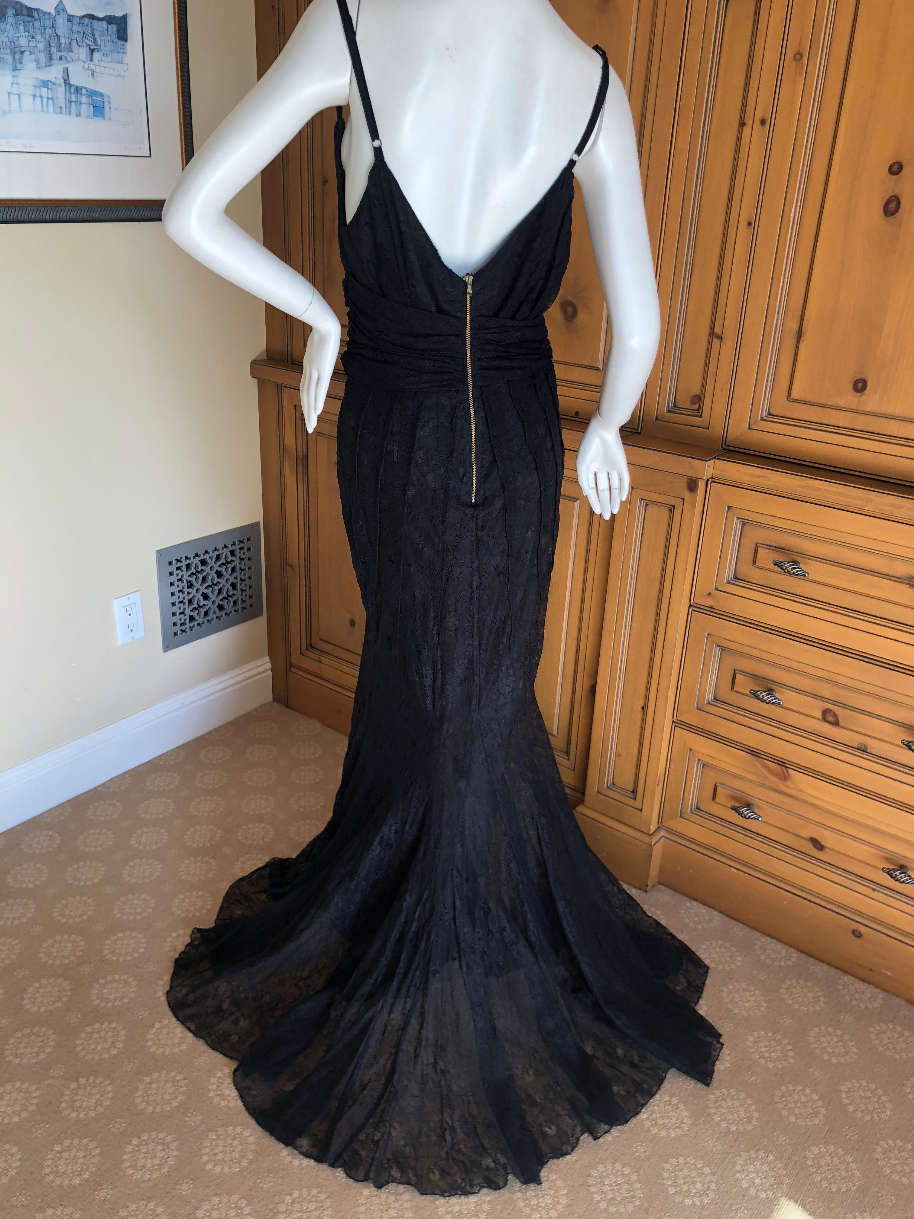 D&G Dolce & Gabbana Sheer Black Lace Vintage Evening Dress with Train For Sale 4