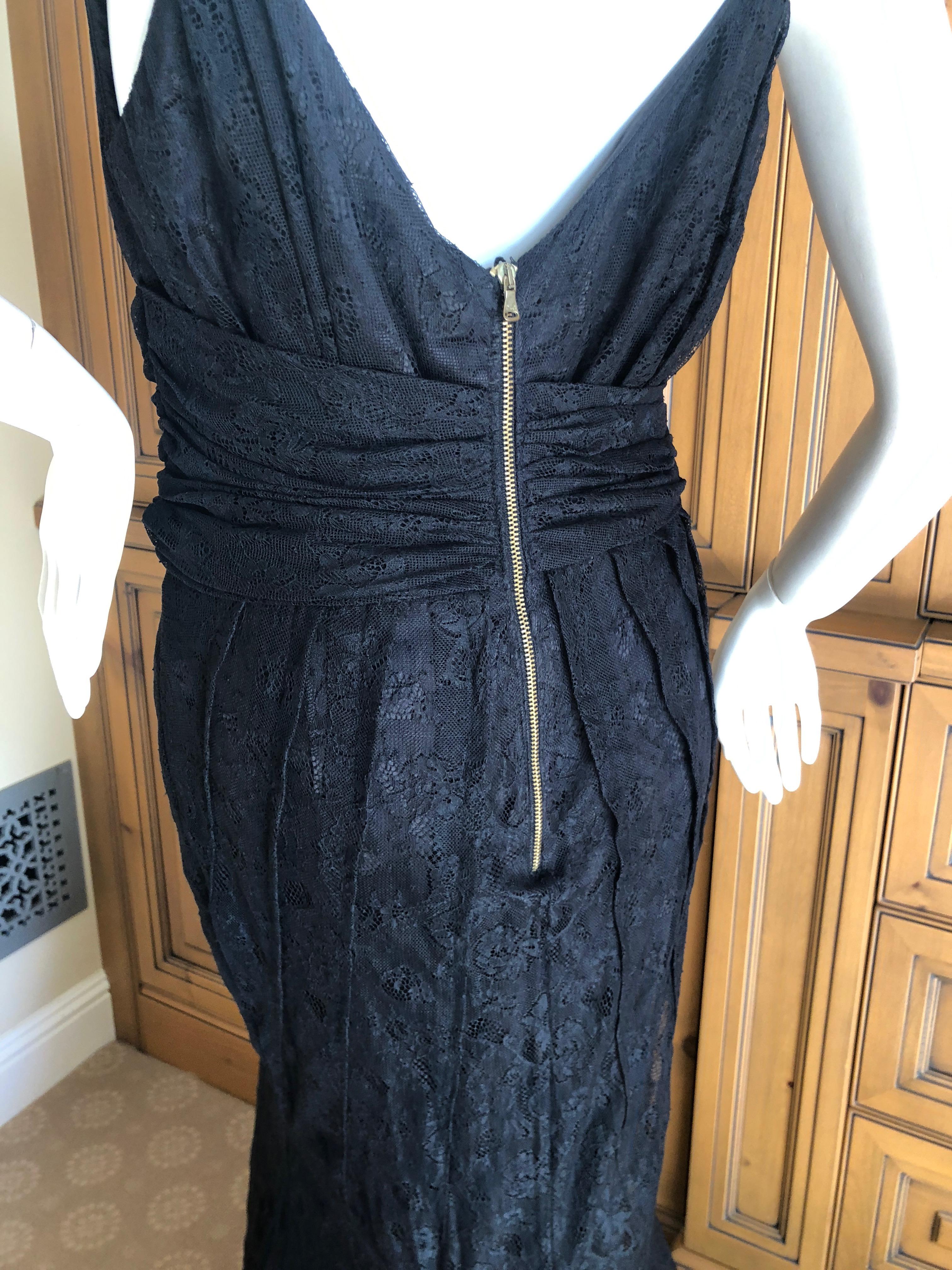 D&G Dolce & Gabbana Sheer Black Lace Vintage Evening Dress with Train For Sale 5