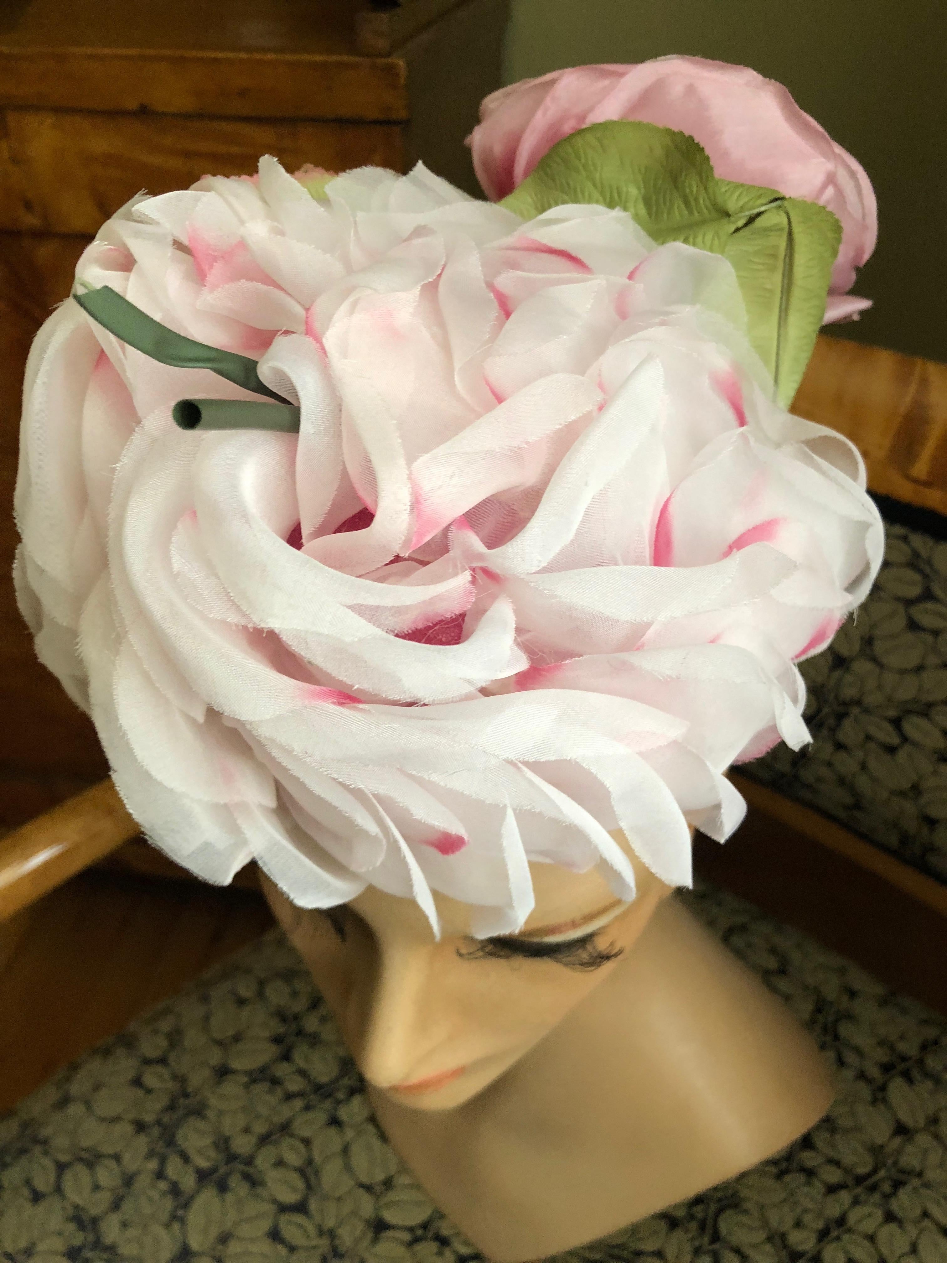 I. Magnin 1950's Millinery Floral Fascinator Deadstock Unworn For Sale 2