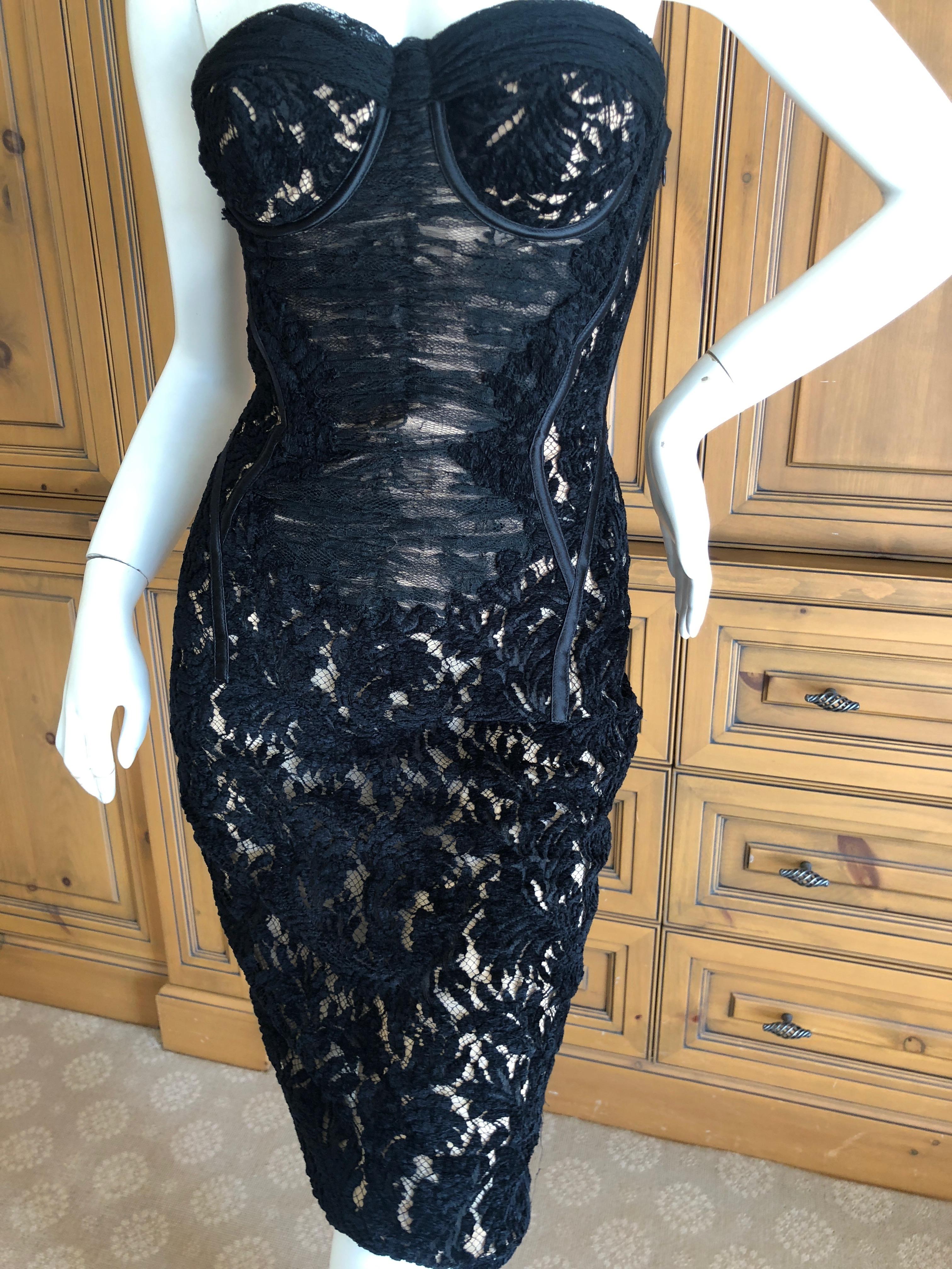 Gianni Versace Couture Vintage Black Devore Velvet Sheer Corseted Cocktail Dress In Excellent Condition For Sale In Cloverdale, CA