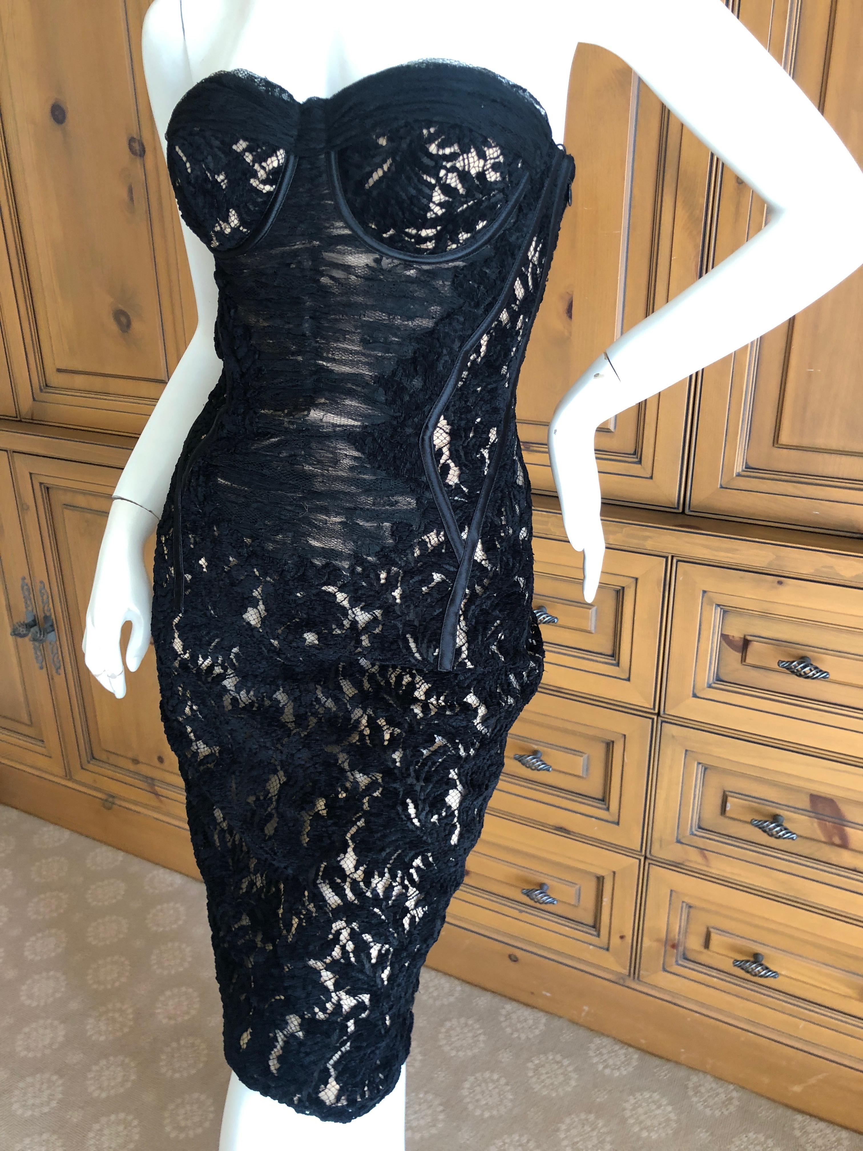 Gianni Versace Couture Vintage Black Devore Velvet Sheer Corseted Cocktail Dress For Sale 1