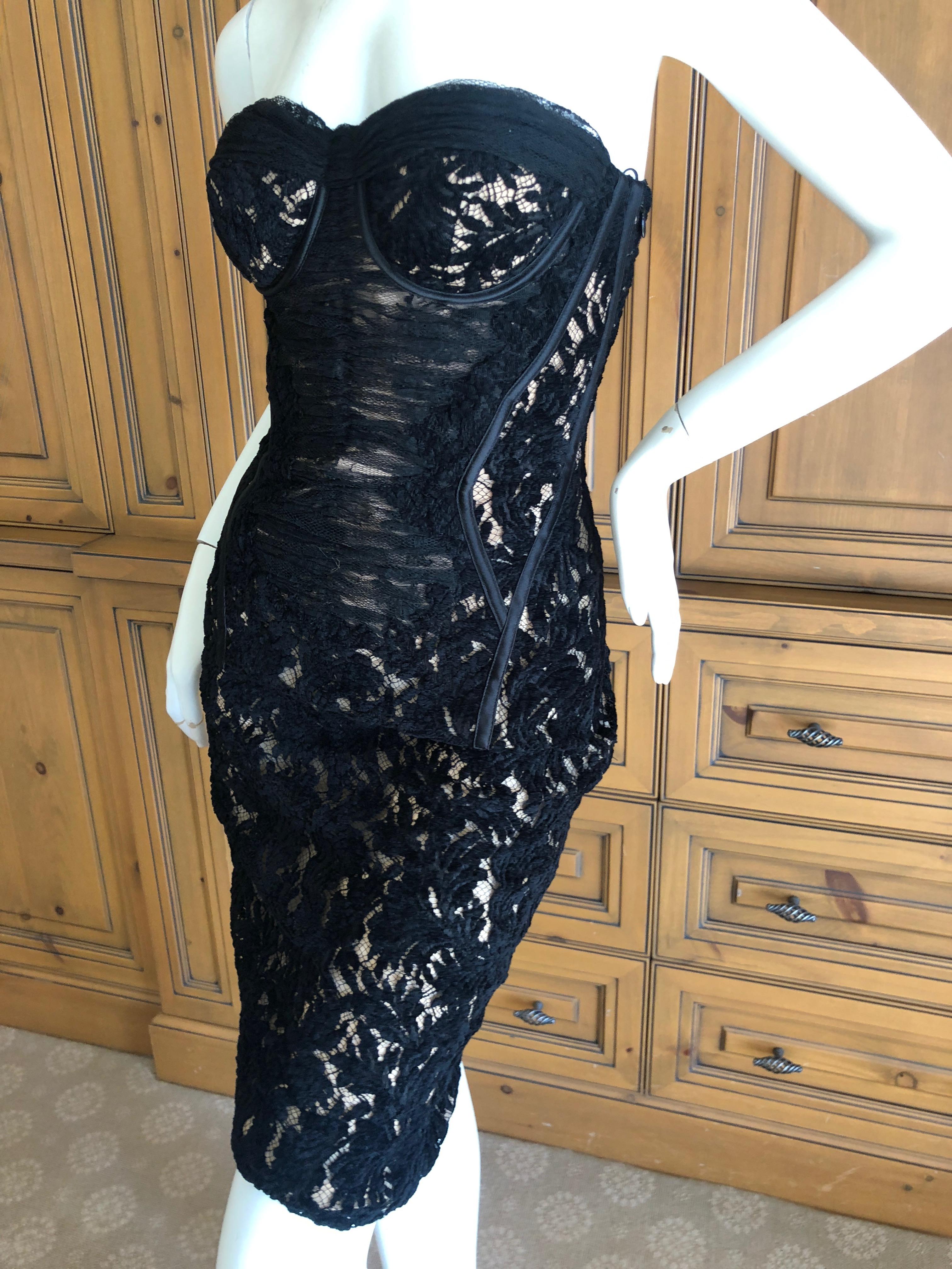 Gianni Versace Couture Vintage Black Devore Velvet Sheer Corseted Cocktail Dress For Sale 2