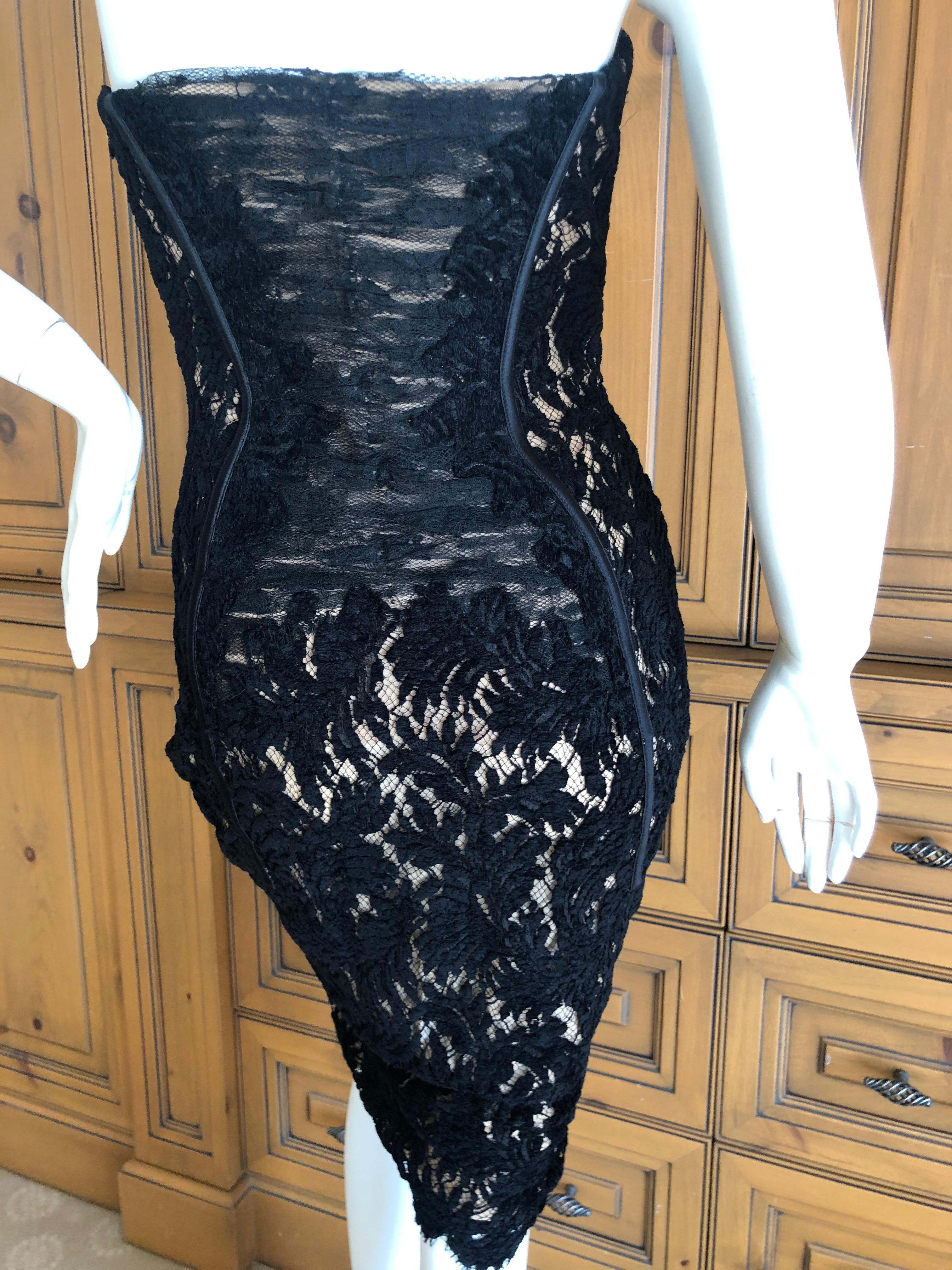 Gianni Versace Couture Vintage Black Devore Velvet Sheer Corseted Cocktail Dress For Sale 3