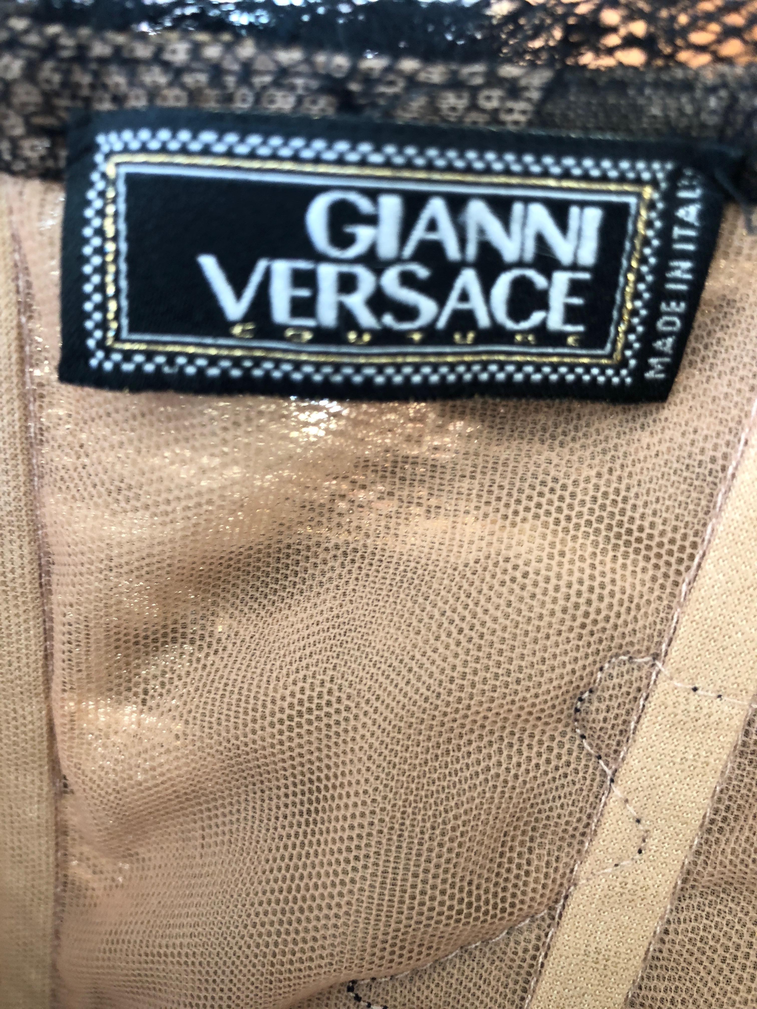 Gianni Versace Couture Vintage Black Devore Velvet Sheer Corseted Cocktail Dress For Sale 5