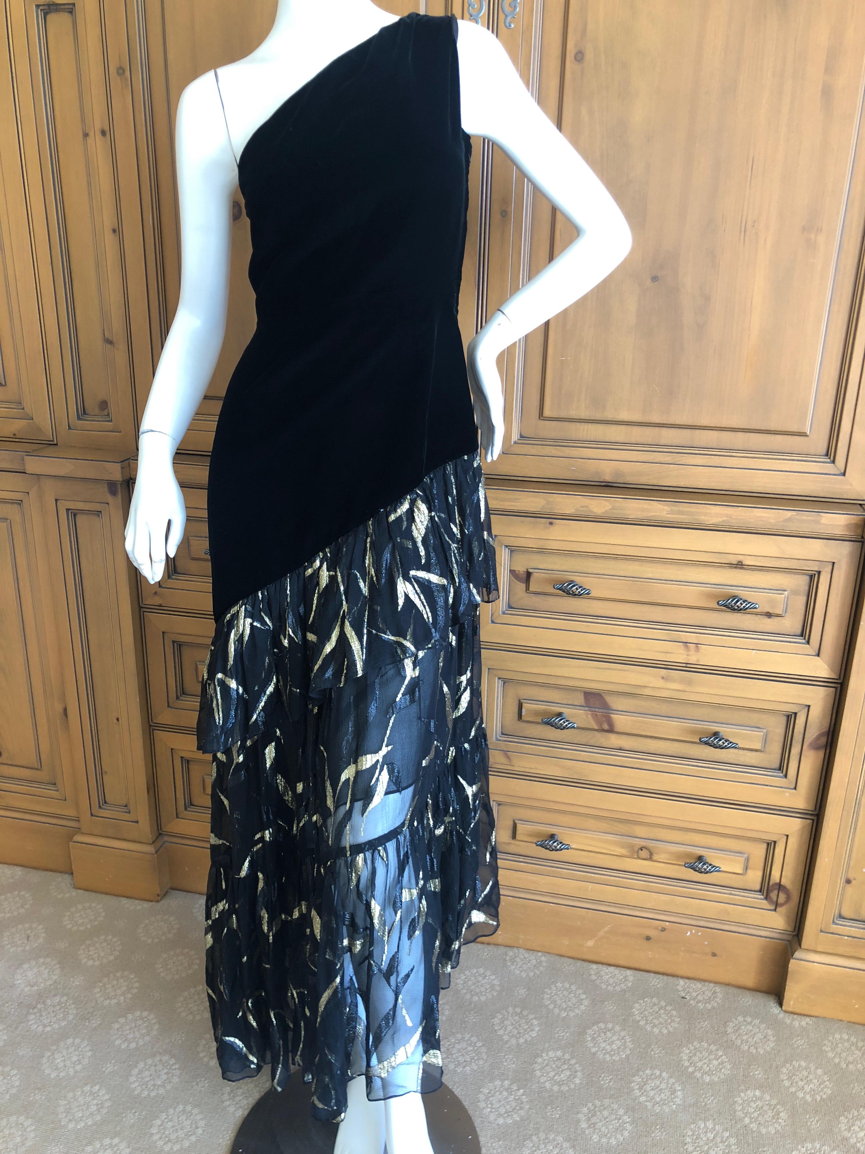 Yves Saint Laurent Rive Gauche '76 Black Velvet One Shoulder Evening Dress  In Excellent Condition For Sale In Cloverdale, CA