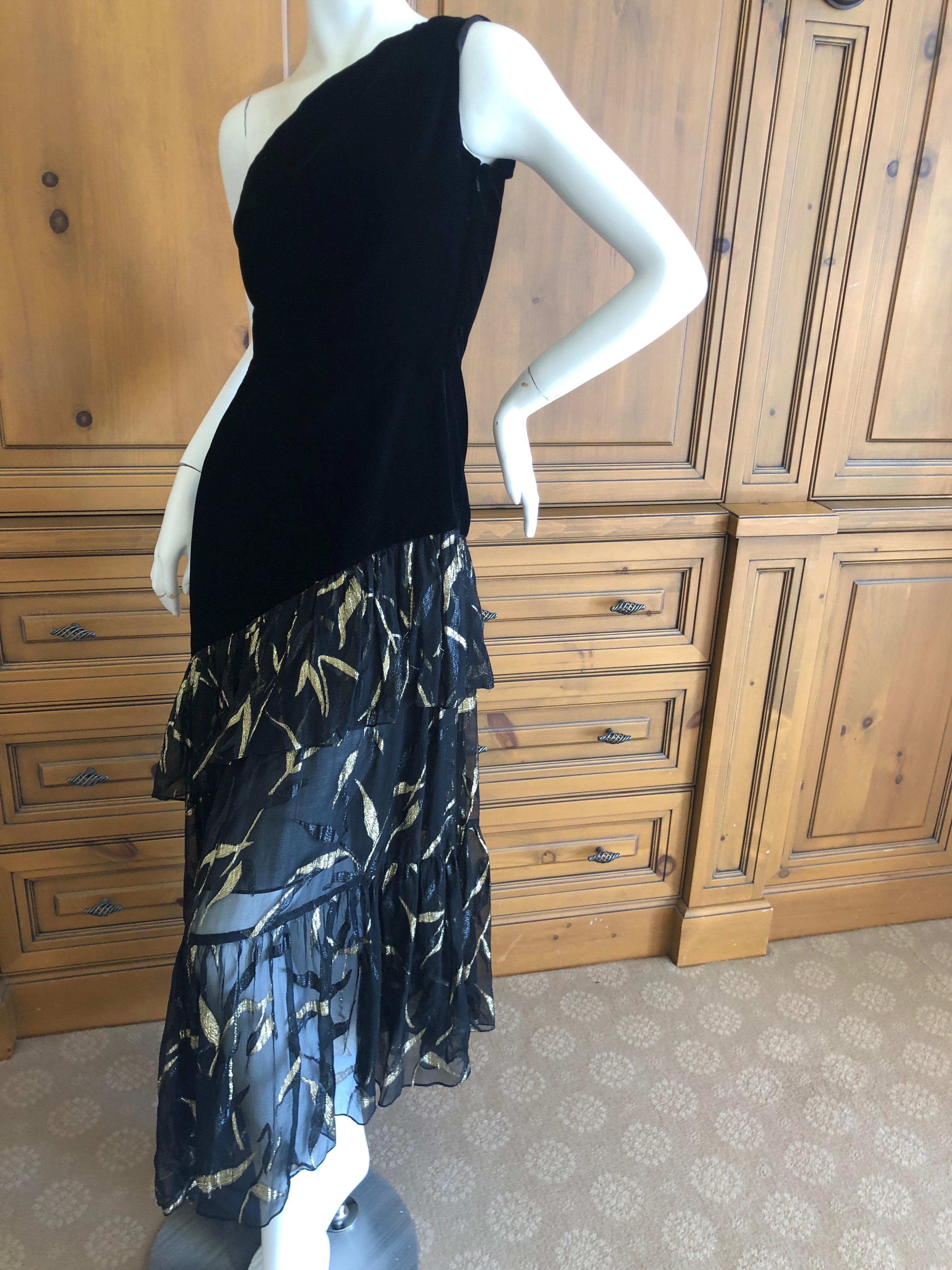 Yves Saint Laurent Rive Gauche '76 Black Velvet One Shoulder Evening Dress  For Sale 1