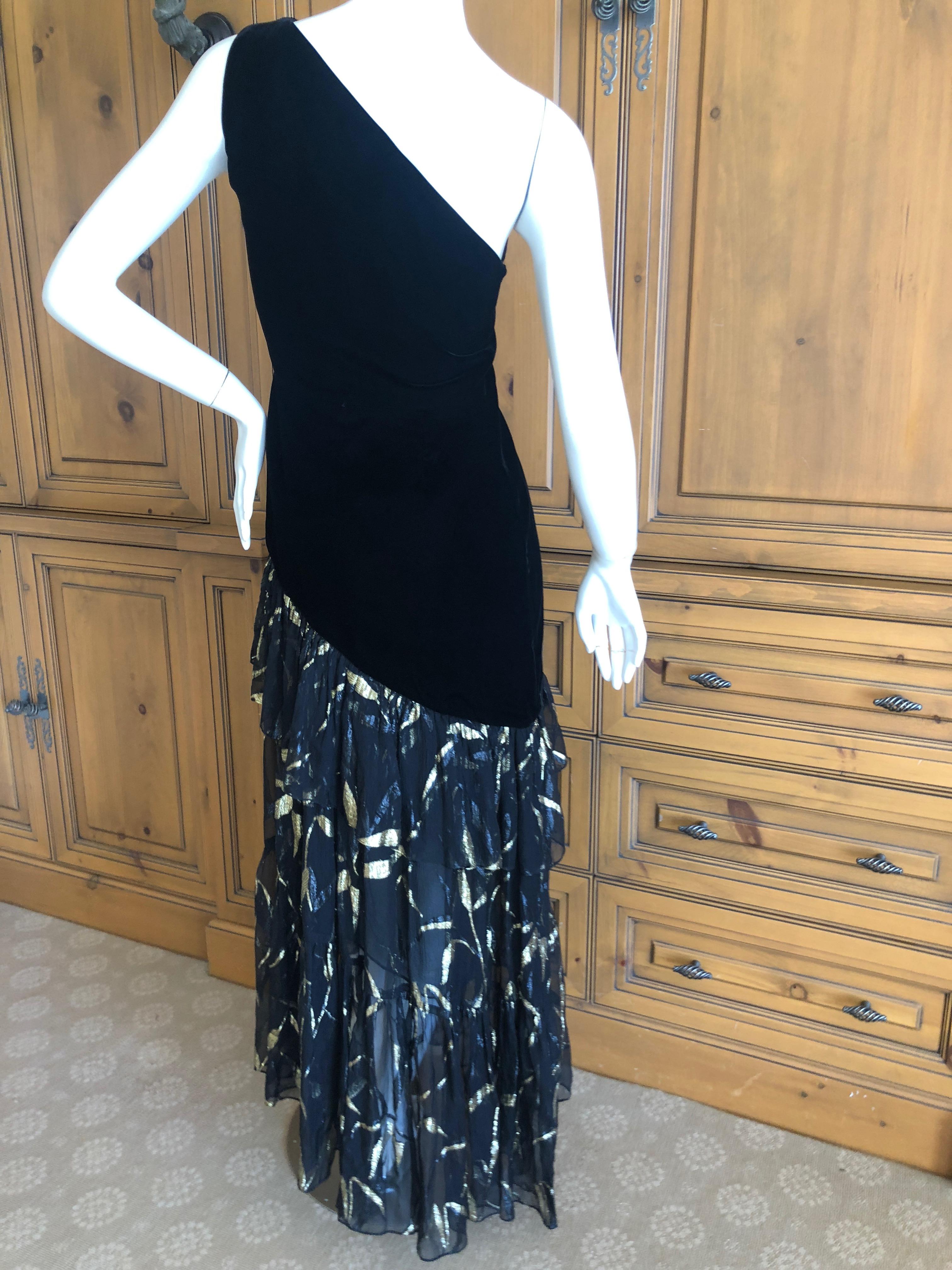 Yves Saint Laurent Rive Gauche '76 Black Velvet One Shoulder Evening Dress  For Sale 2