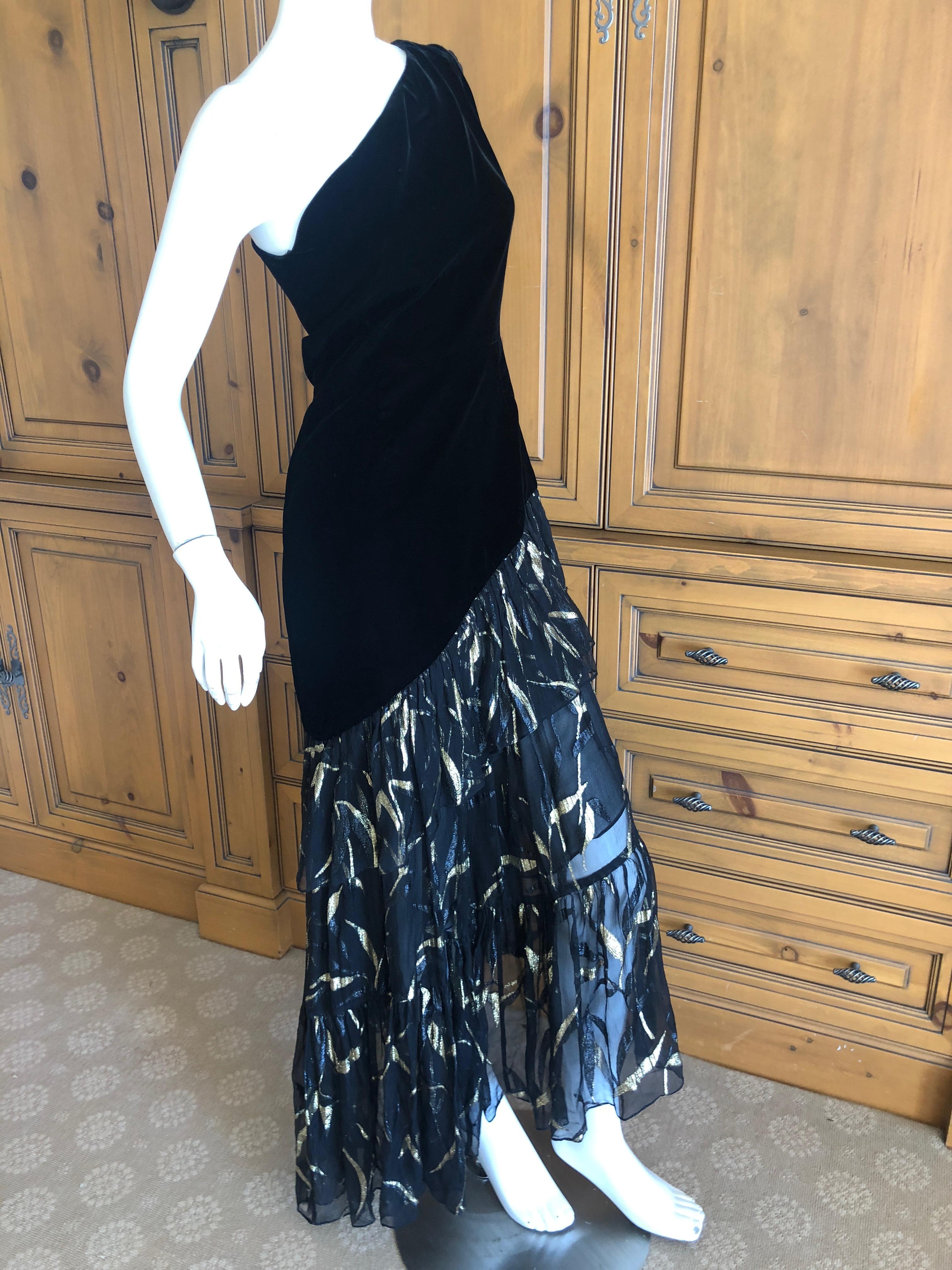 Yves Saint Laurent Rive Gauche '76 Black Velvet One Shoulder Evening Dress  For Sale 4