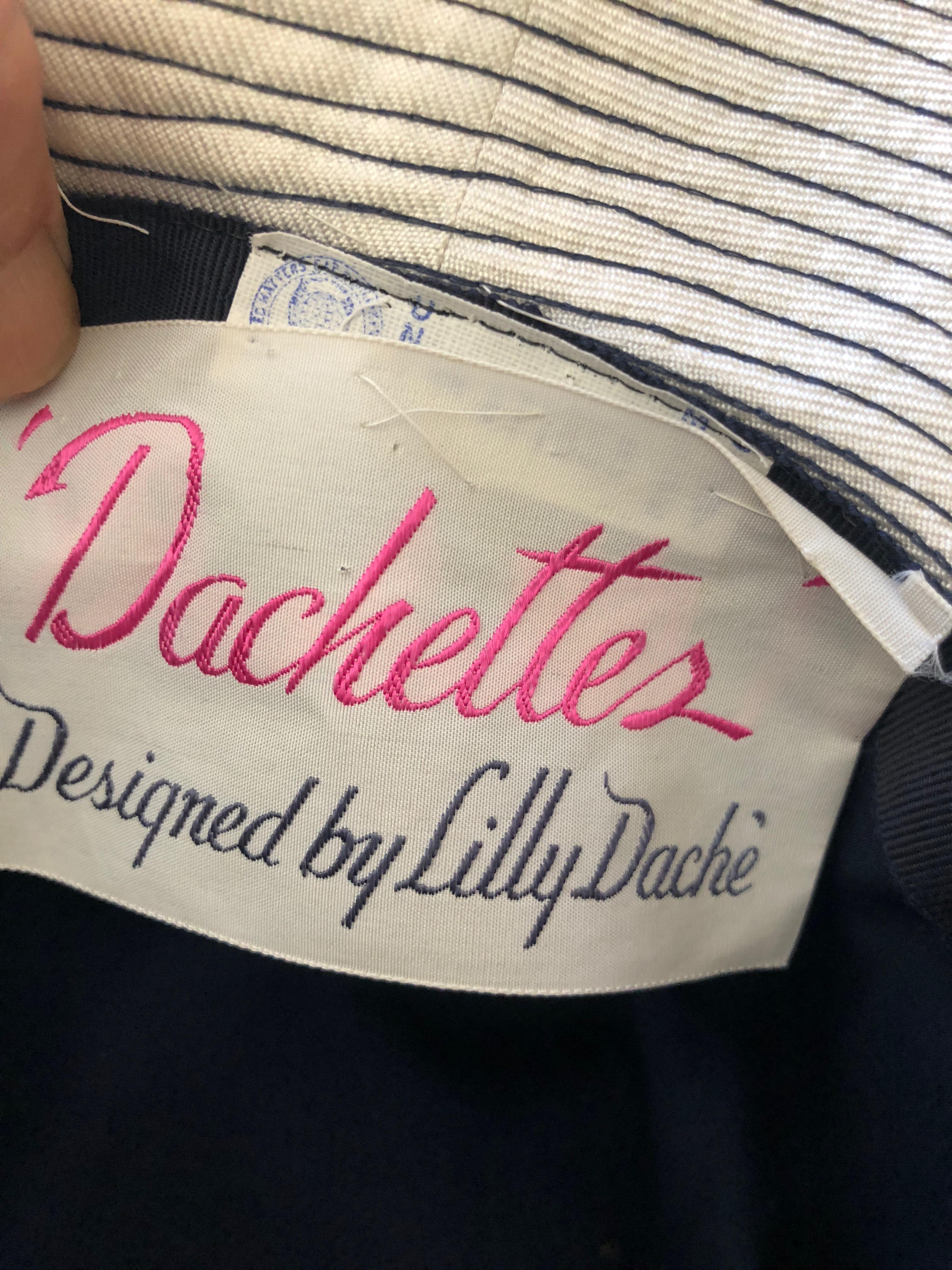 Lilly Daché Dachettes for I. Magnin 1960 Deadstock Navy and Cream Fedora Hat For Sale 2