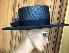 Lilly Daché Dachettes for I. Magnin 1960 Deadstock Navy Wide Brim Straw Hat