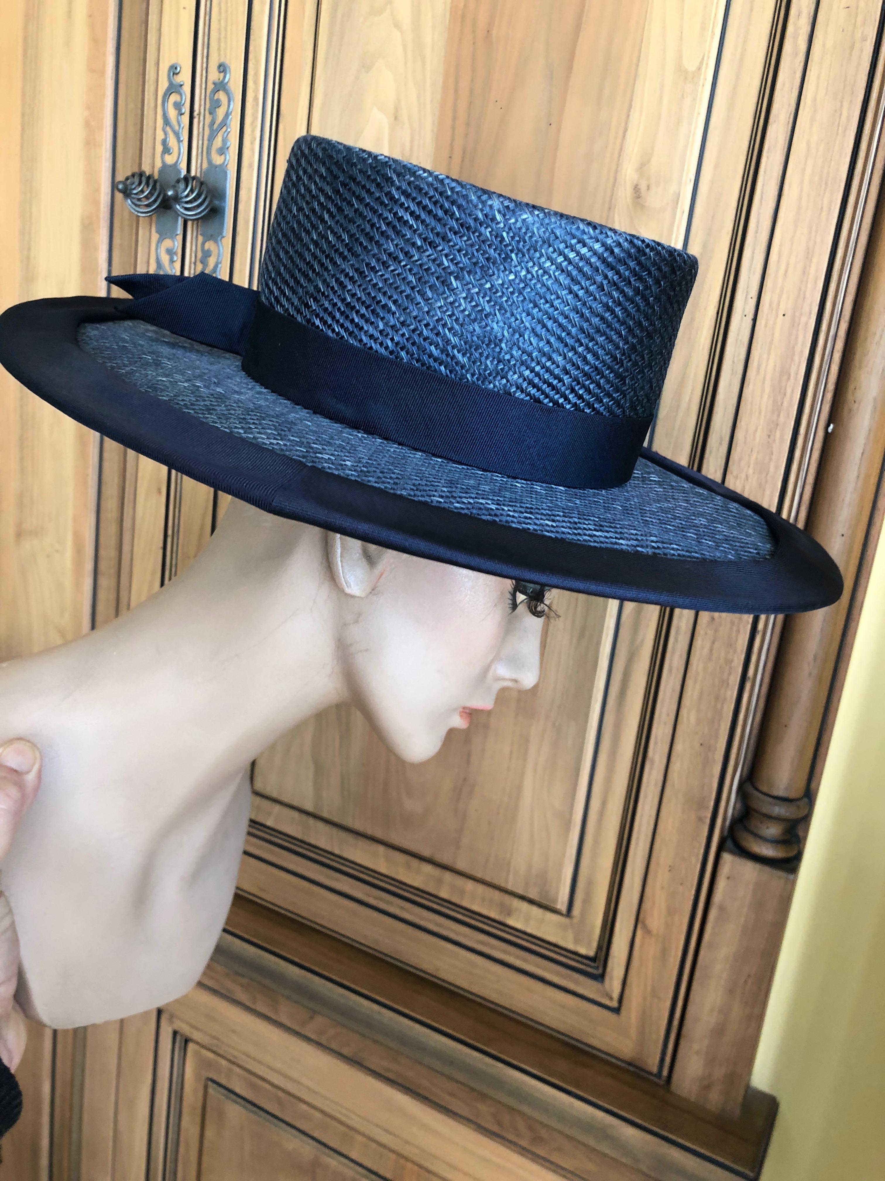 Women's or Men's Lilly Daché Dachettes for I. Magnin 1960 Deadstock Navy Wide Brim Straw Hat