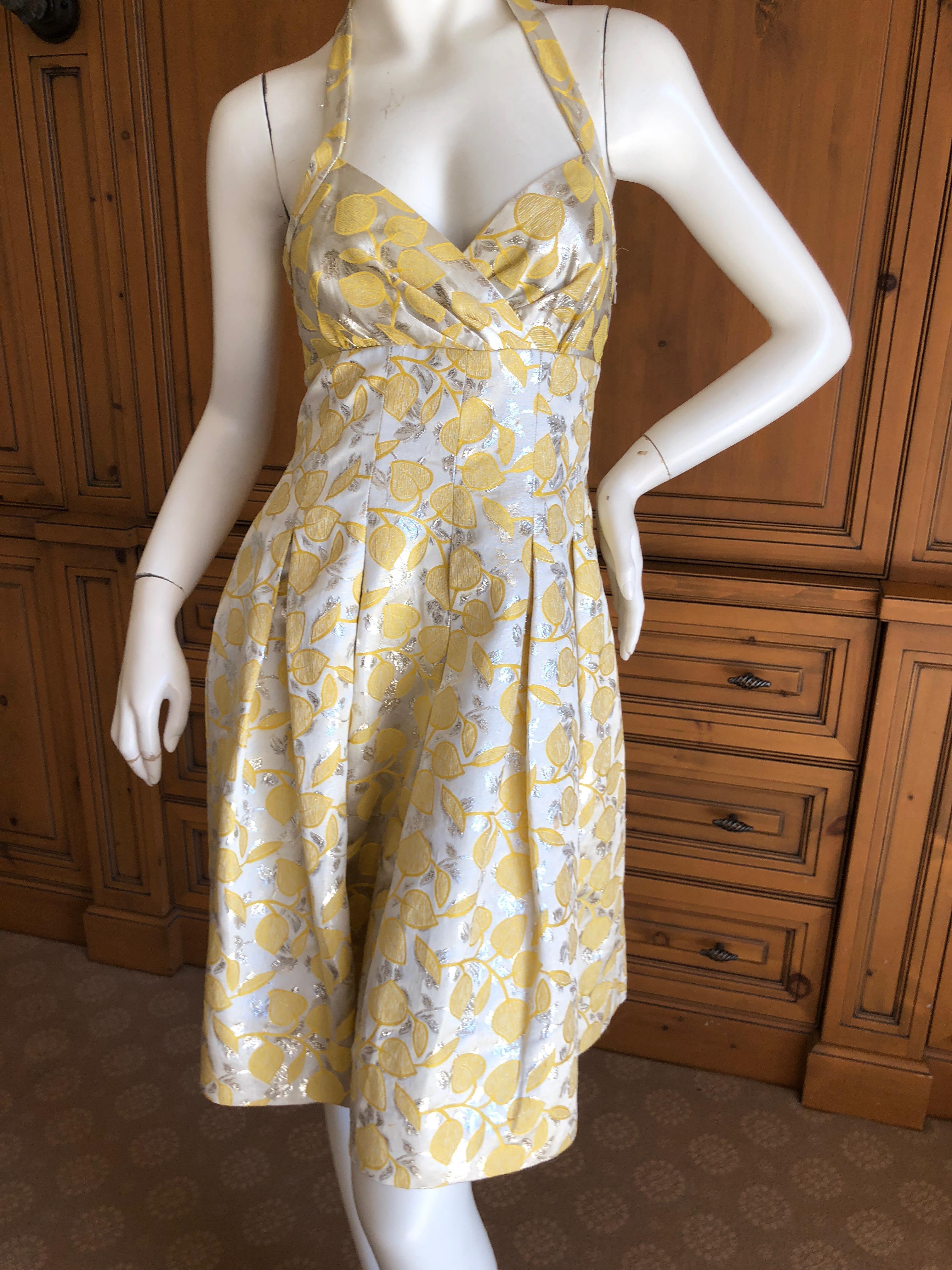 Moschino Cheap & Chic Vintage Silver Brocade Yellow Leaf Pattern Cocktail Dress
Size 6
Bust 34