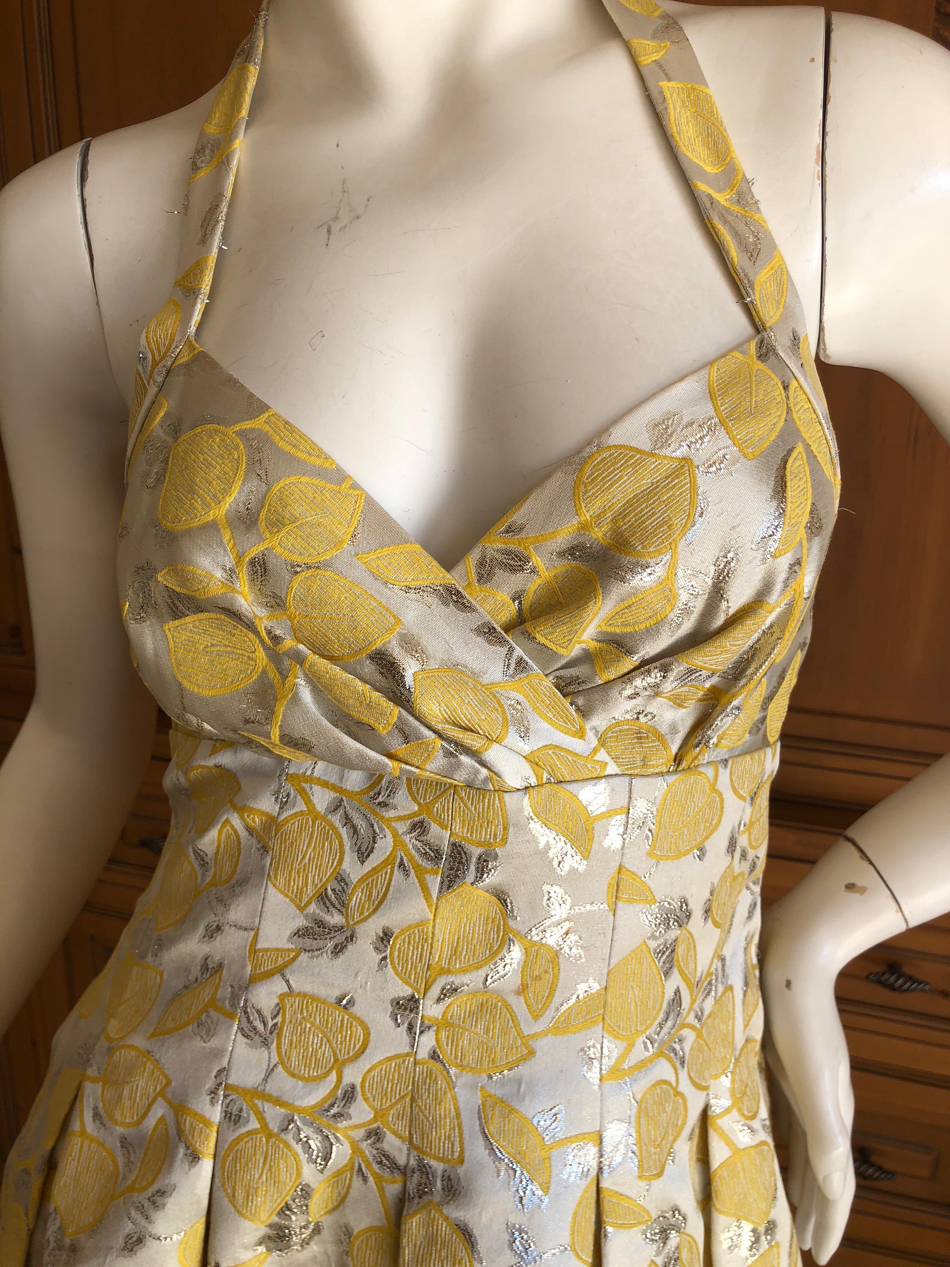 Moschino Cheap & Chic Vintage Silver Brocade Yellow Leaf Pattern Cocktail Dress For Sale 1