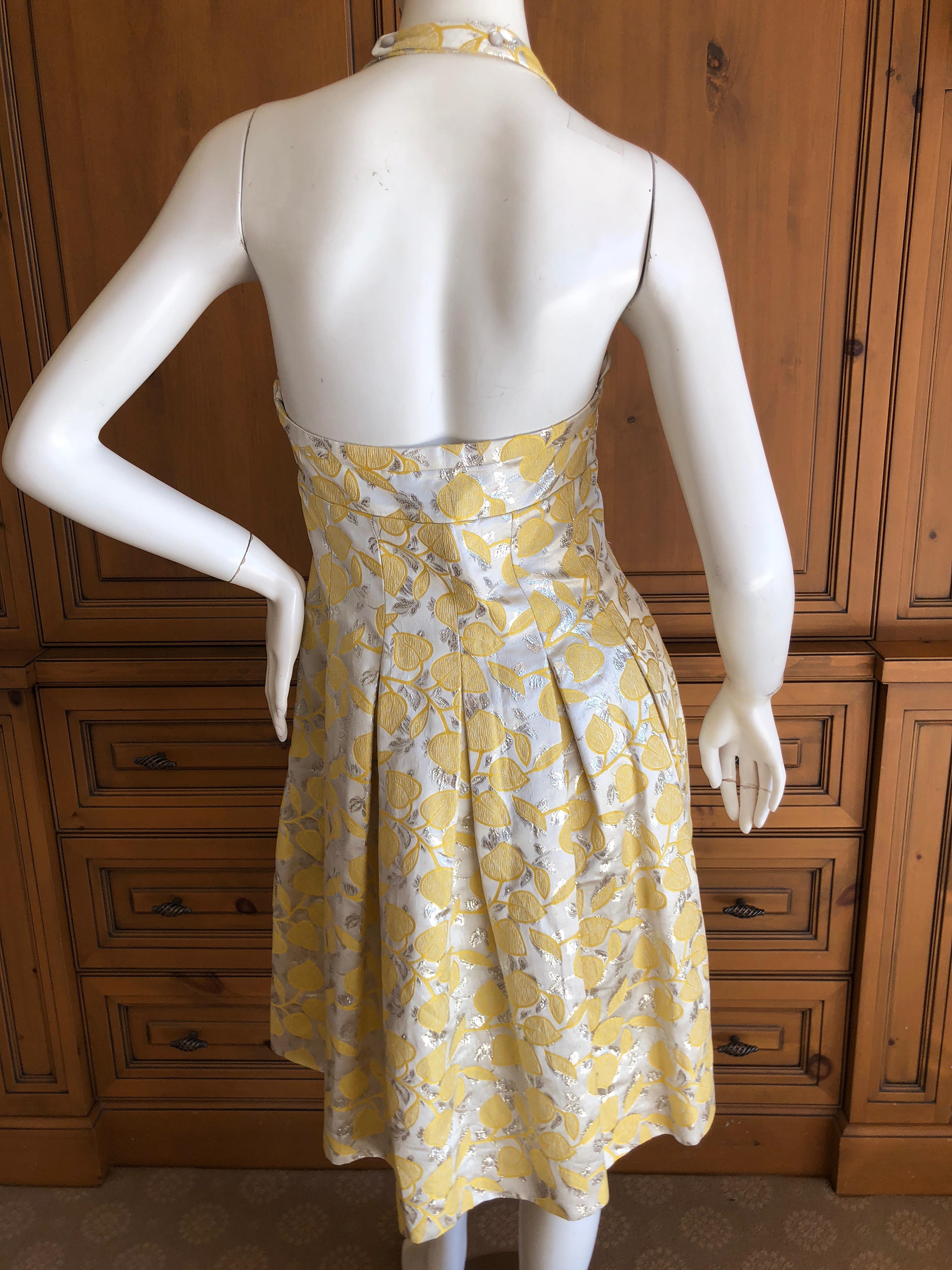 Moschino Cheap & Chic Vintage Silver Brocade Yellow Leaf Pattern Cocktail Dress For Sale 2