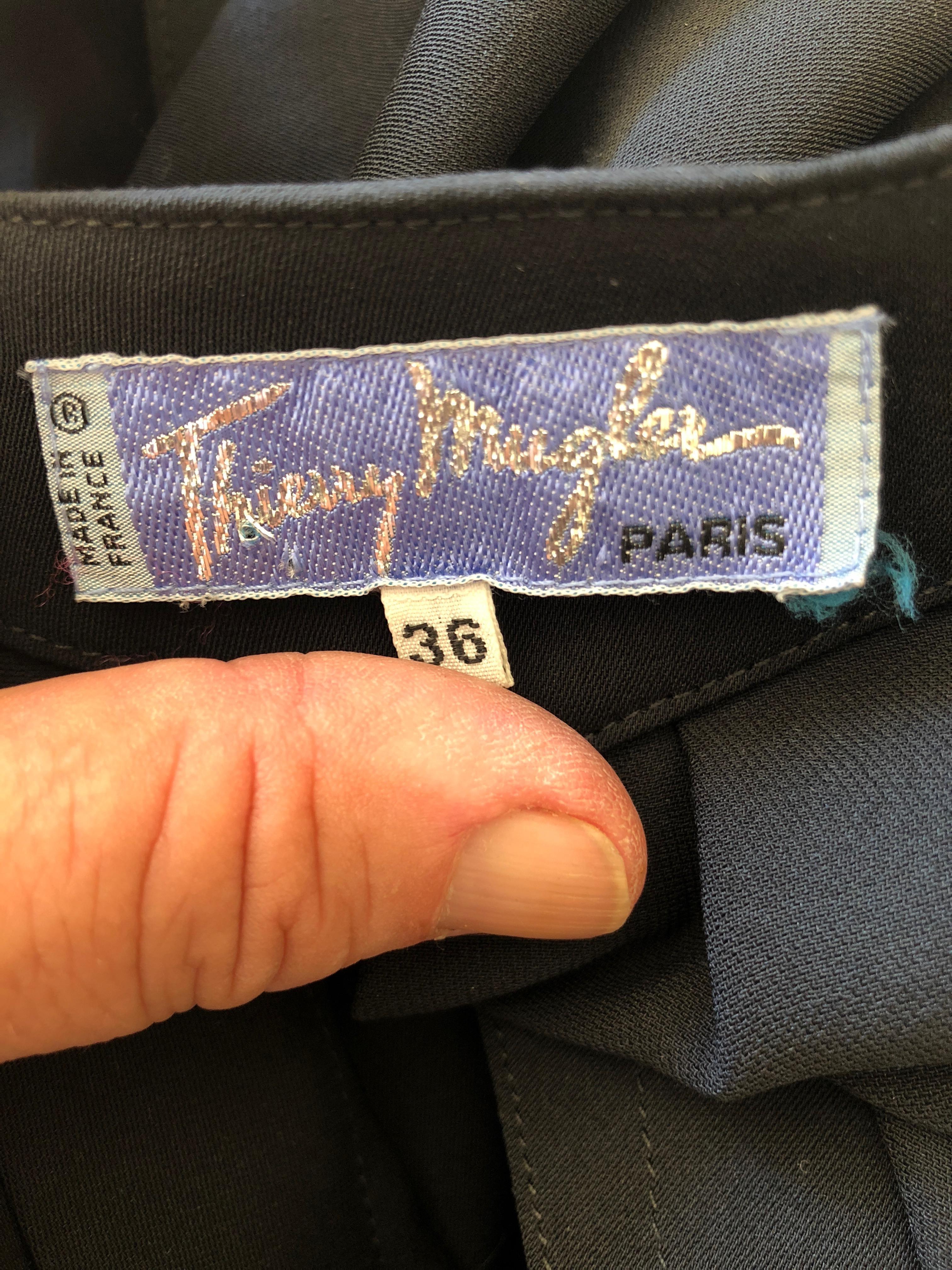 Thierry Mugler Paris Snap Front Black Cotton Wrap Dress with Belt 4