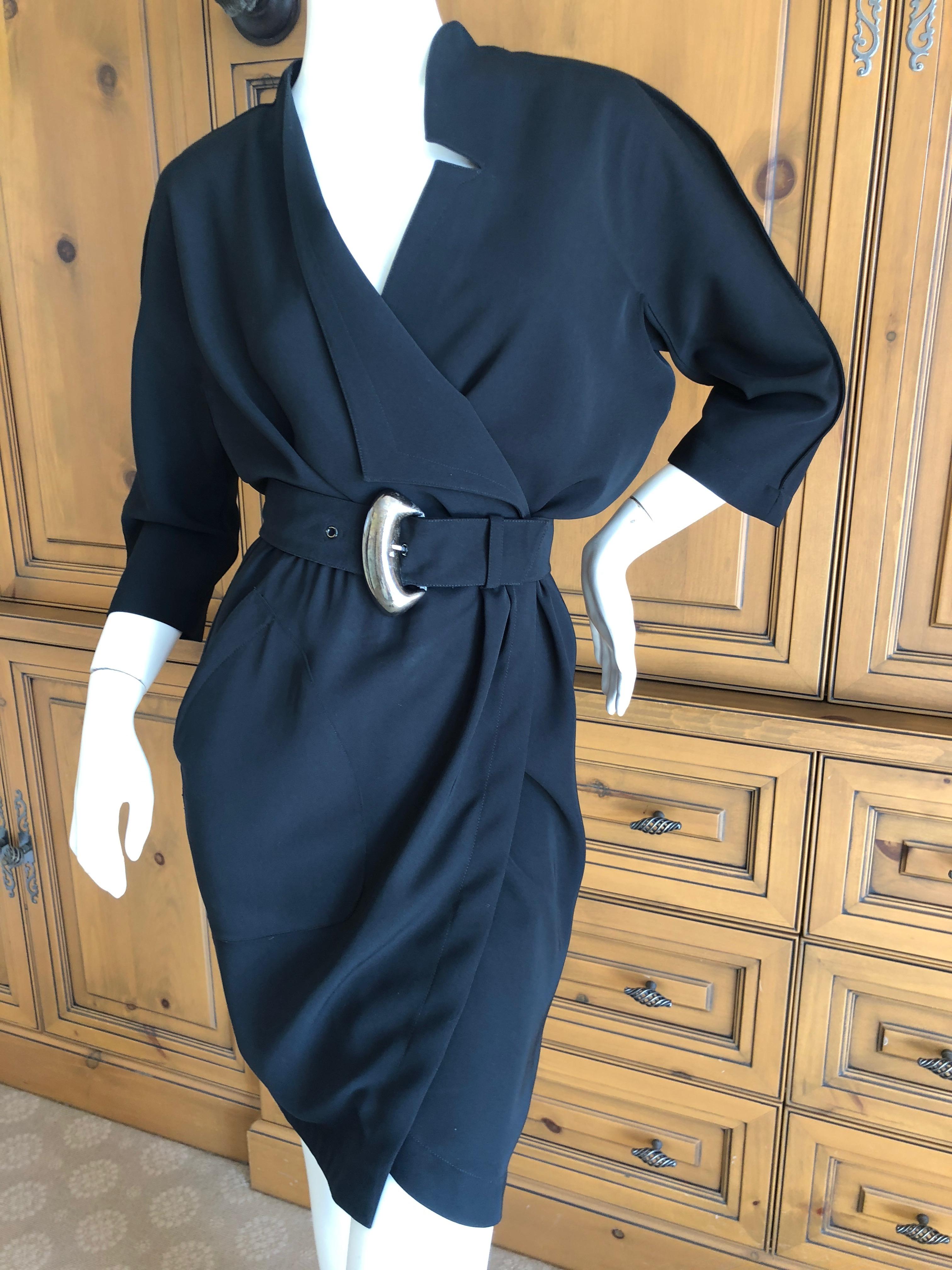Thierry Mugler Paris Snap Front Black Wrap Dress with Belt.

 Size 36
  Bust 38