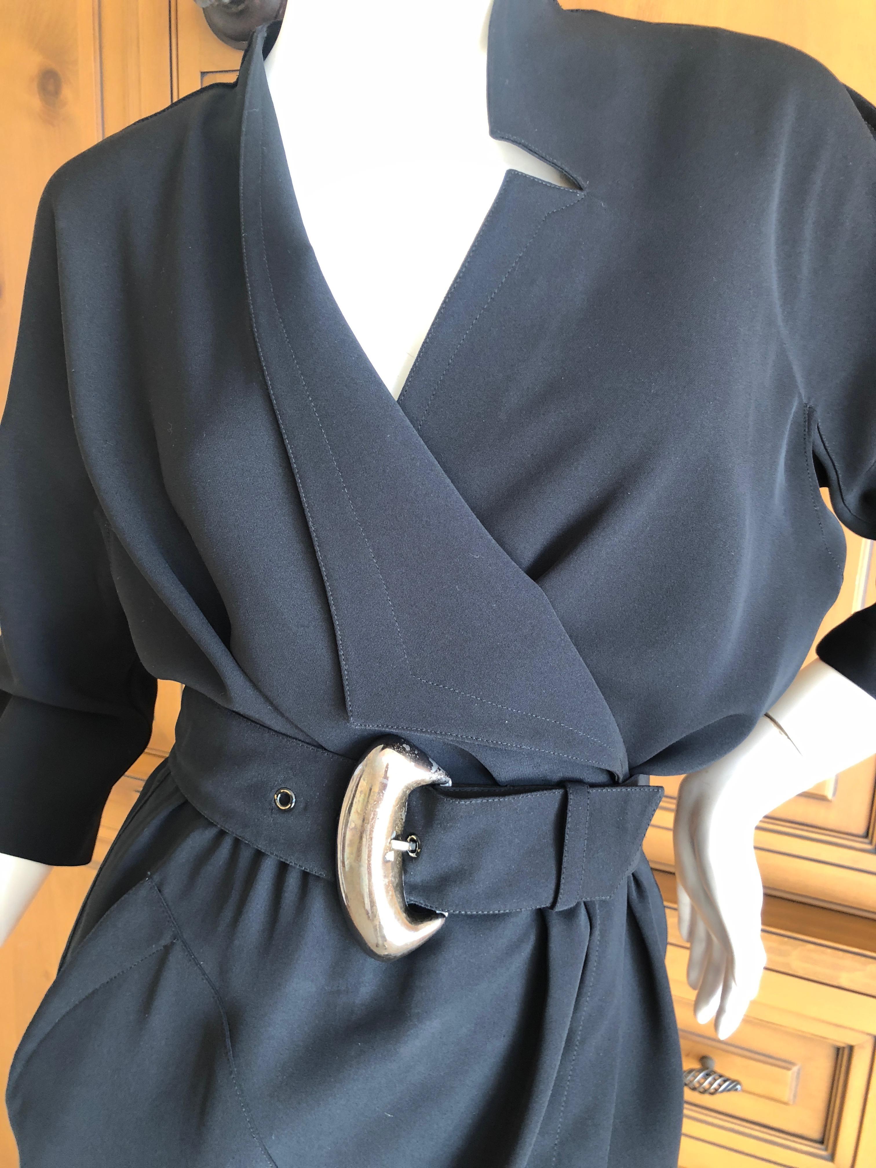 Women's Thierry Mugler Paris Snap Front Black Cotton Wrap Dress with Belt