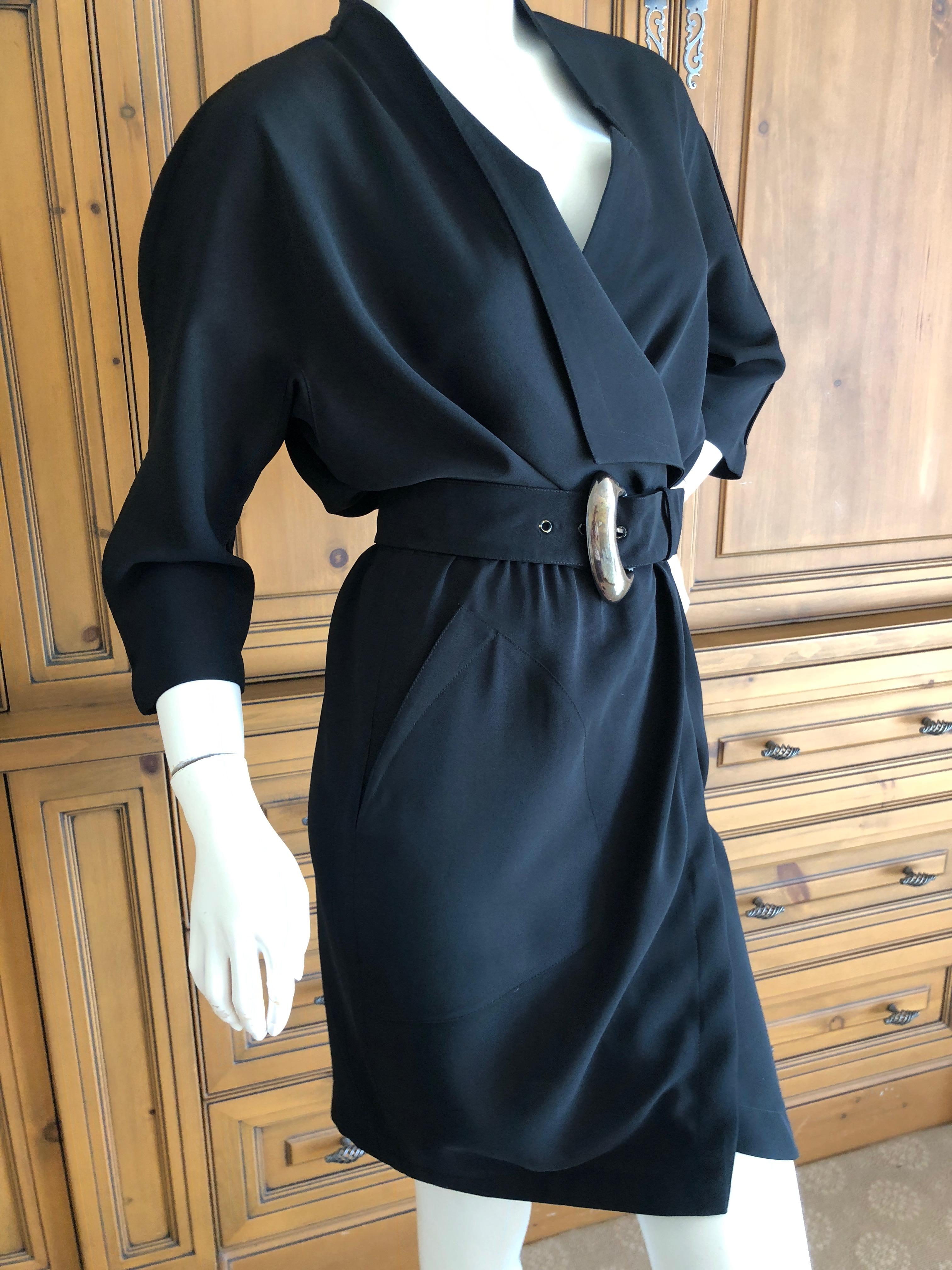 Thierry Mugler Paris Snap Front Black Cotton Wrap Dress with Belt 1