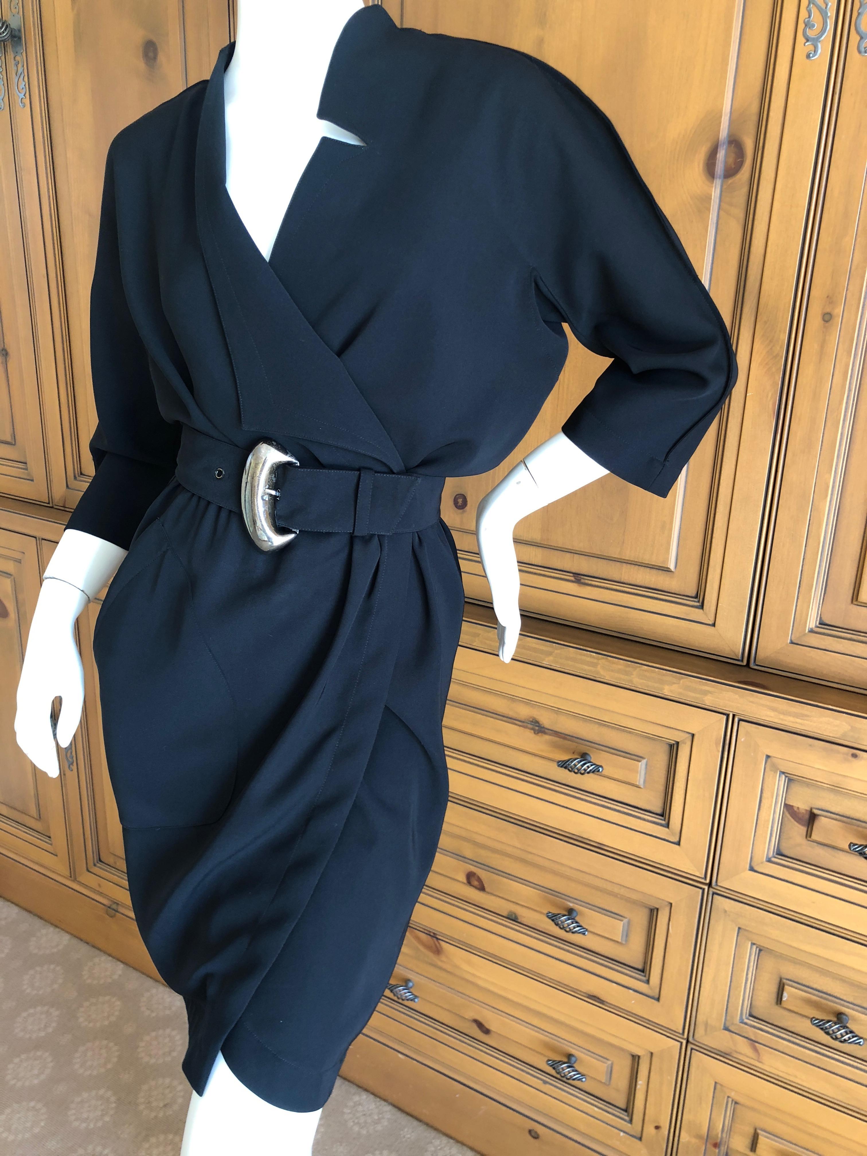 Thierry Mugler Paris Snap Front Black Cotton Wrap Dress with Belt 2