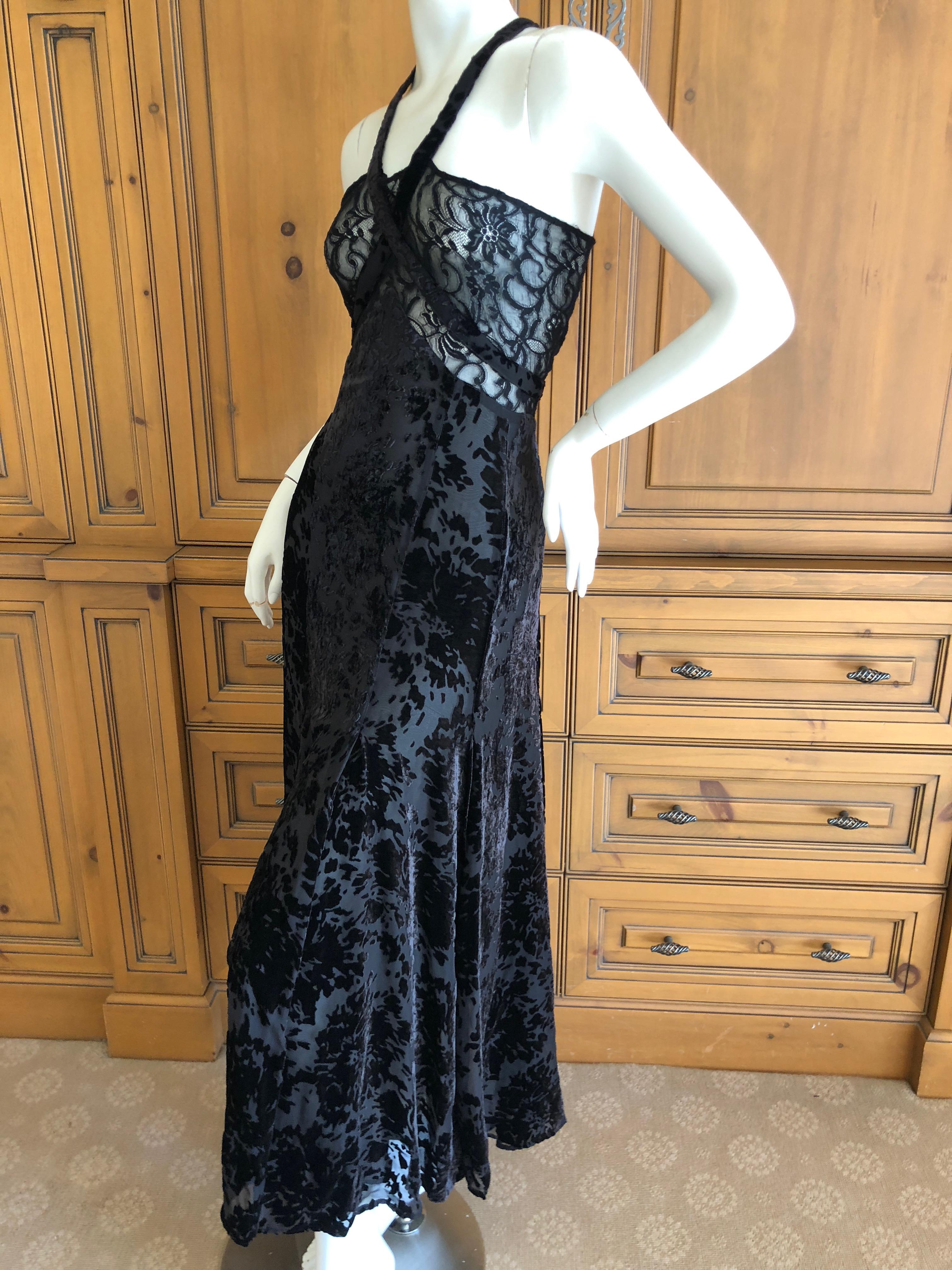 Sonia Rykiel Black Devore Velvet and Lace Vintage Dress In Good Condition For Sale In Cloverdale, CA
