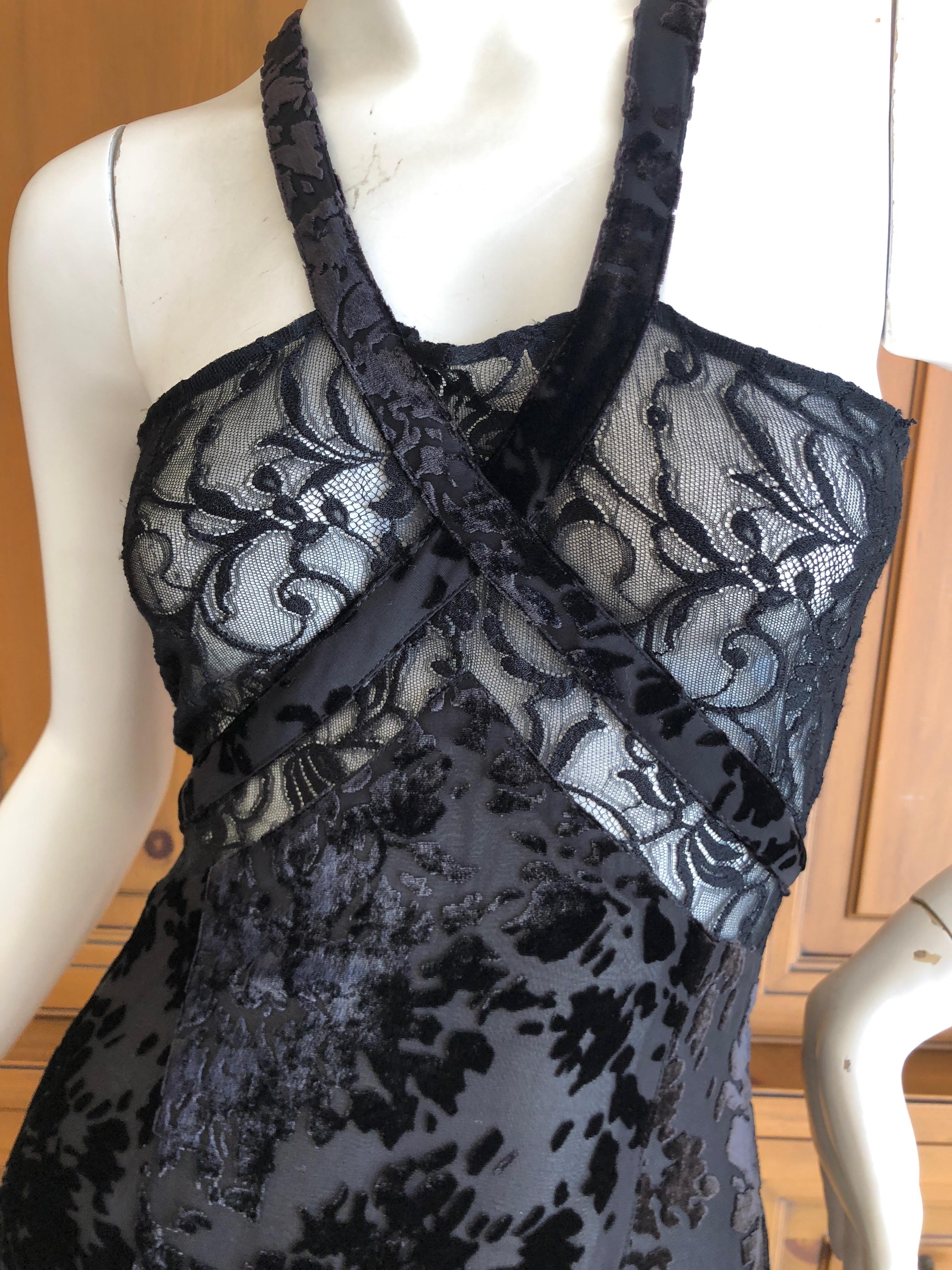 Sonia Rykiel Black Devore Velvet and Lace Vintage Dress For Sale 1