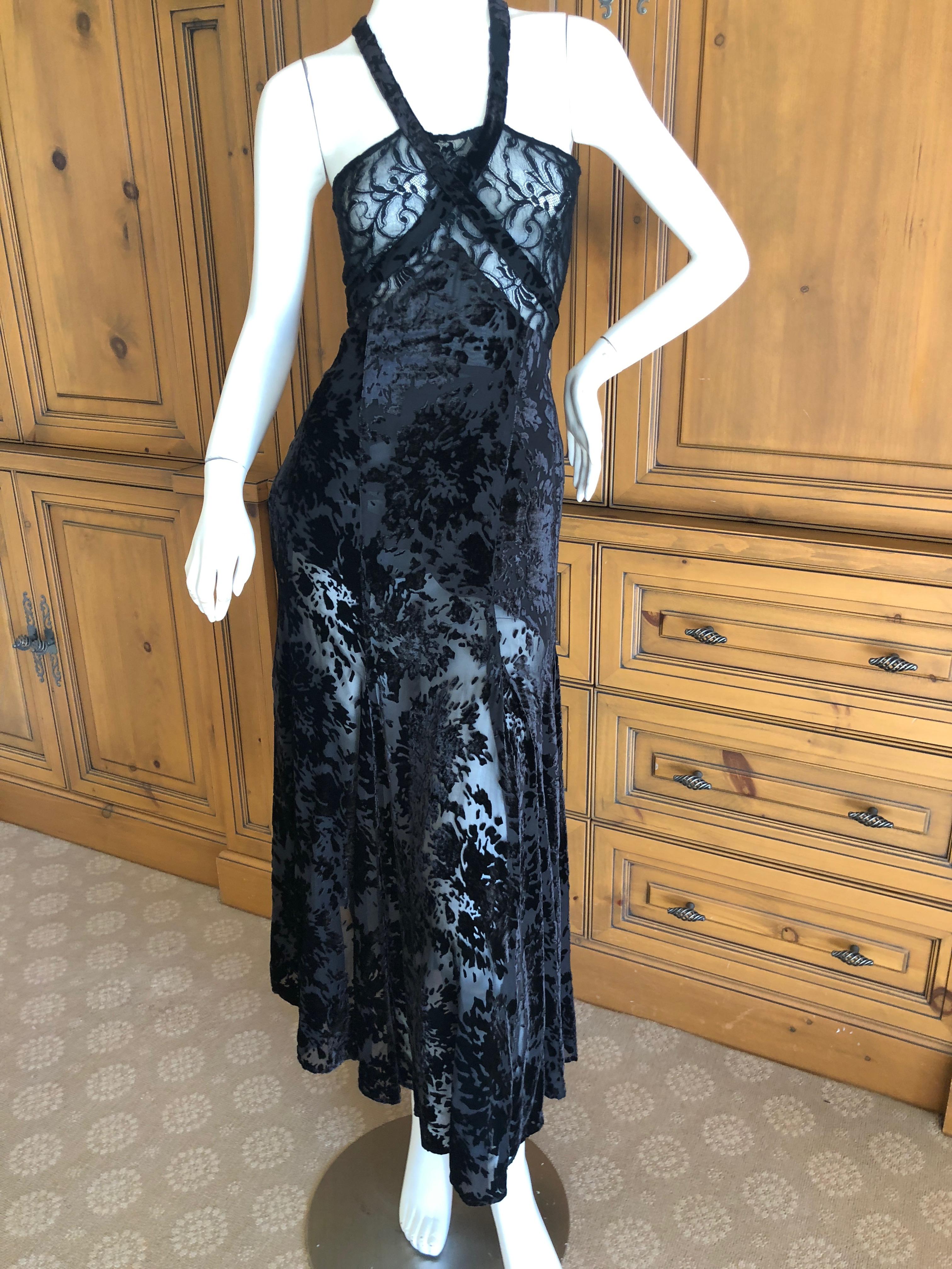 Sonia Rykiel Black Devore Velvet and Lace Vintage Dress For Sale 4