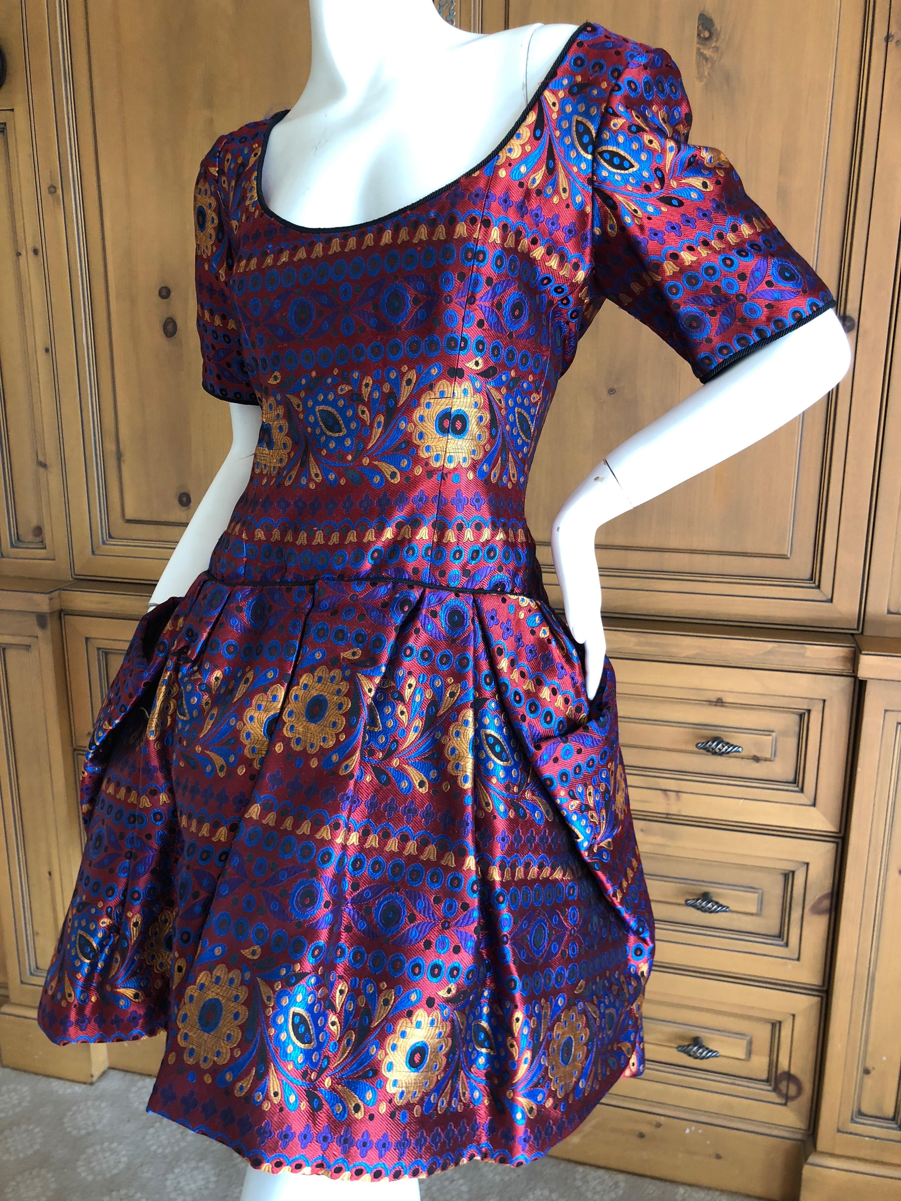 Yves Saint Laurent Rive Gauche '79 Colorful Brocade Bustle Back Cocktail Dress .
So delightfully French. Please use the zoom feature to see details. Much prettier in person.
Size 38
Bust 36