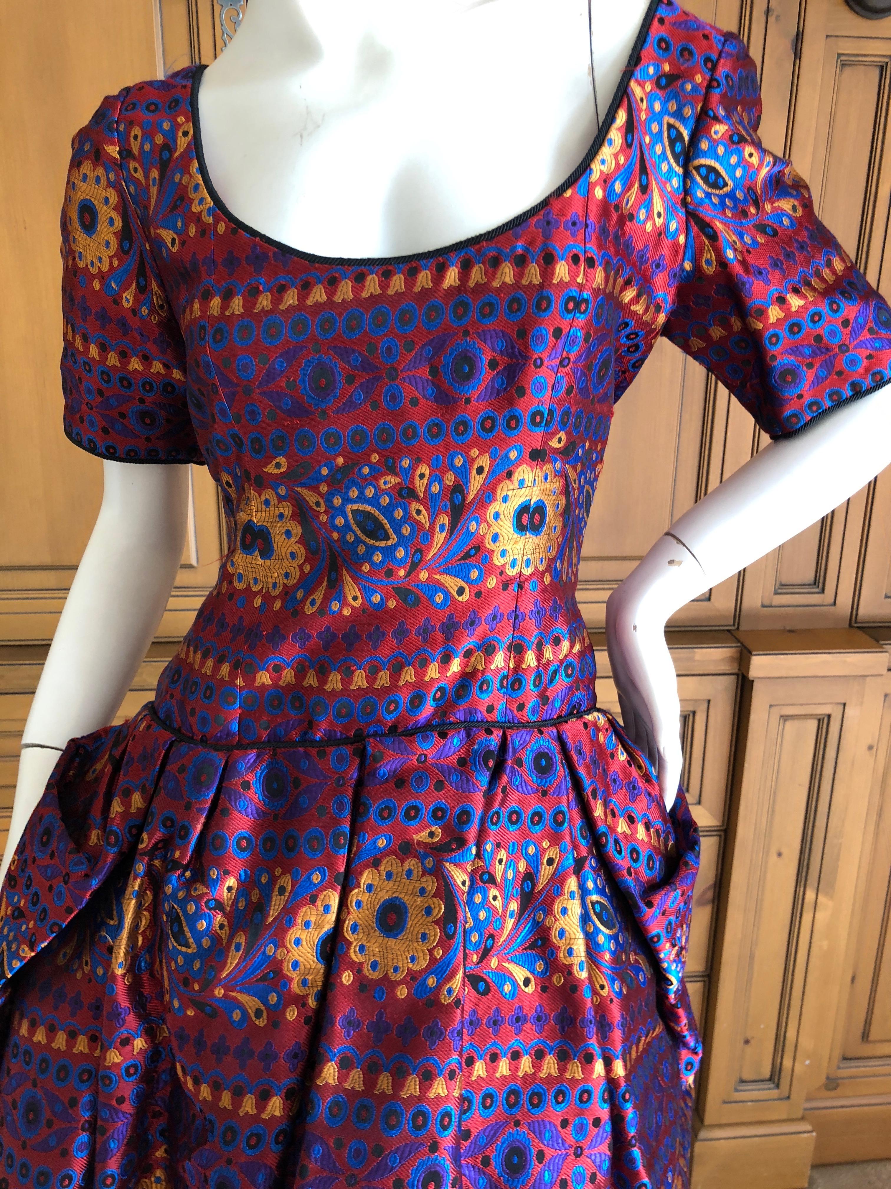 Yves Saint Laurent Rive Gauche '79 Colorful Brocade Bustle Back Cocktail Dress  In Excellent Condition For Sale In Cloverdale, CA