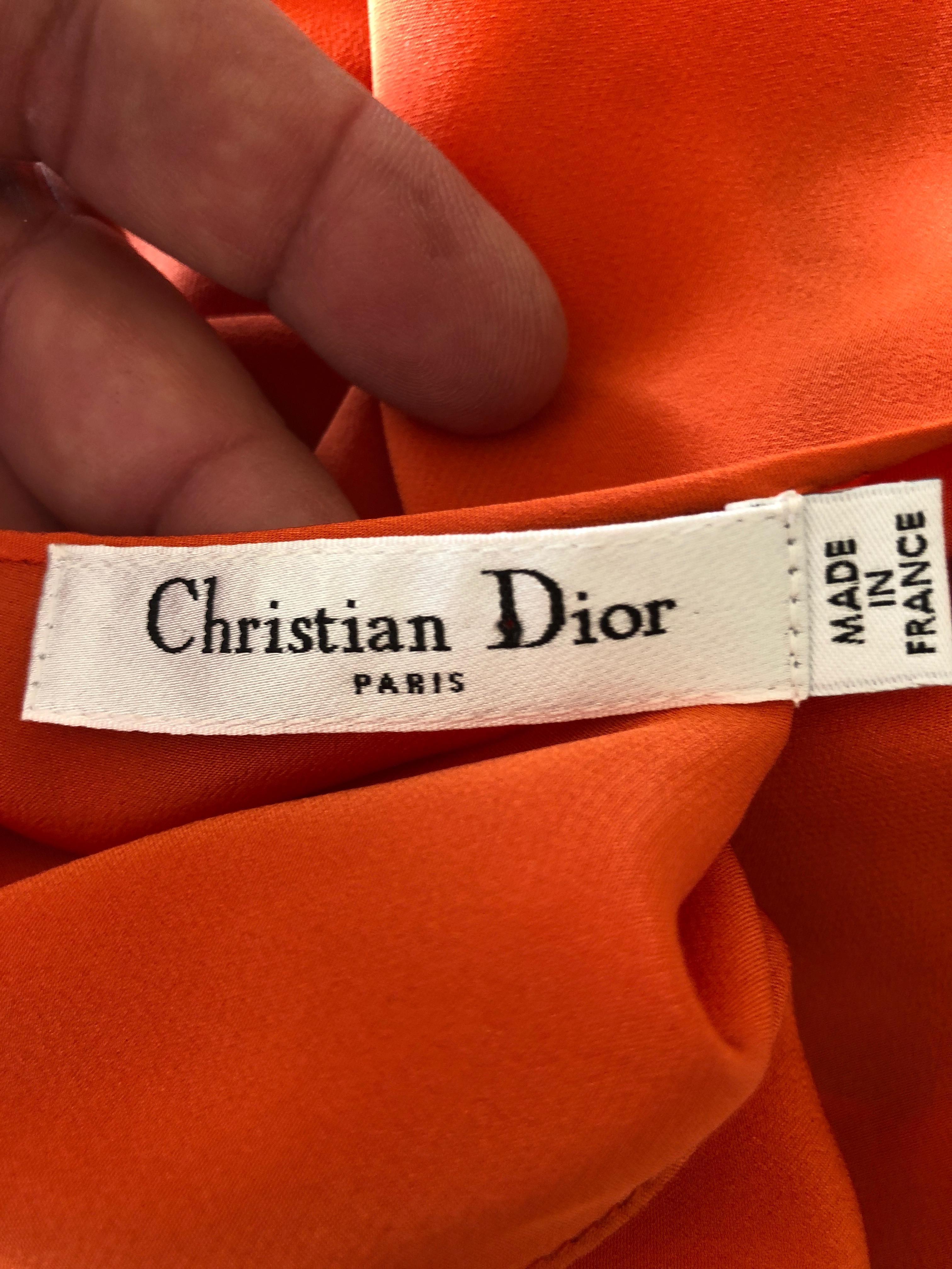 Christian Dior by John Galliano Low Cut Embellished Orange Silk Evening Dress For Sale 5