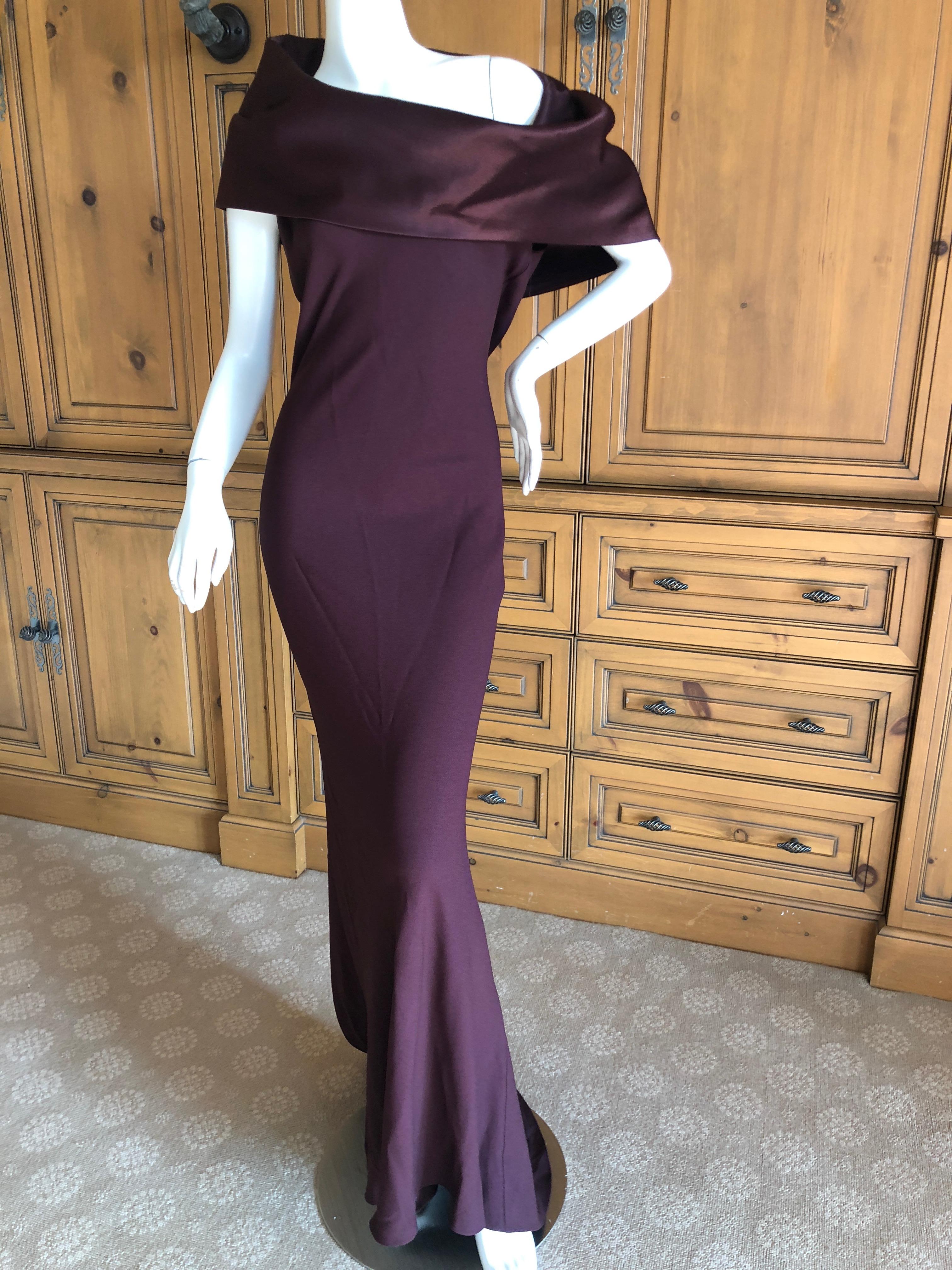Purple  John Galliano 1990's Aubergine Cowl Collar Bias Cut Evening Dress Size 44 For Sale