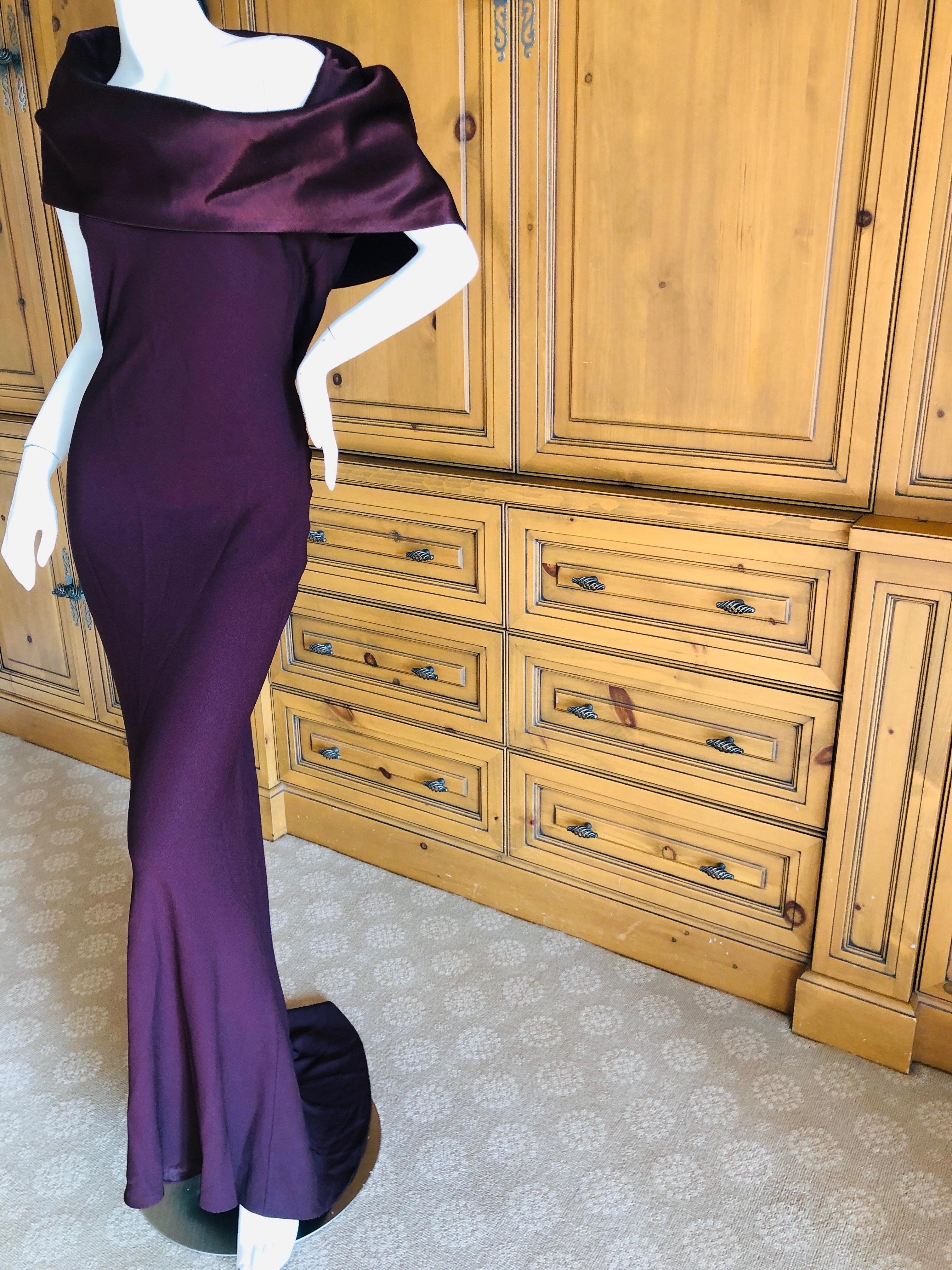  John Galliano 1990's Aubergine Cowl Collar Bias Cut Evening Dress Size 44 In Excellent Condition For Sale In Cloverdale, CA