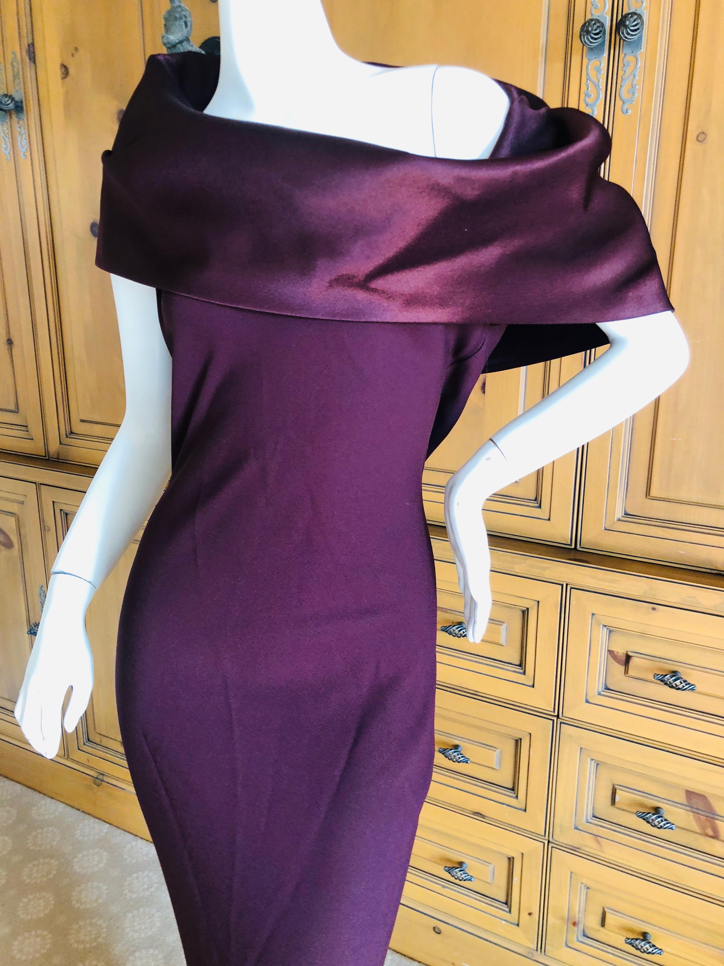 Women's  John Galliano 1990's Aubergine Cowl Collar Bias Cut Evening Dress Size 44 For Sale